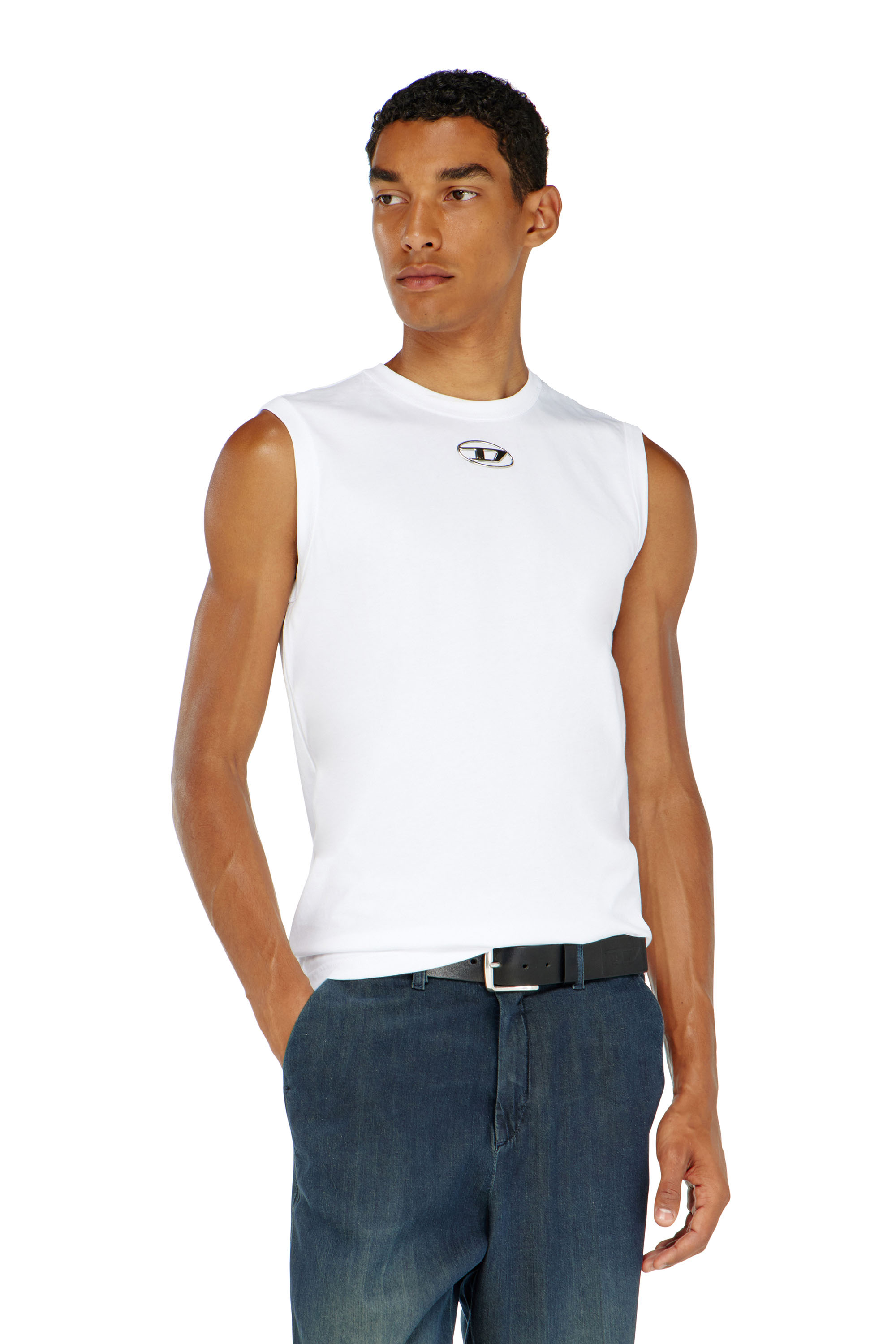 Diesel - T-BISCO-OD, Herren Tanktop mit Metallic-Oval D in Wei&szlig; - 1