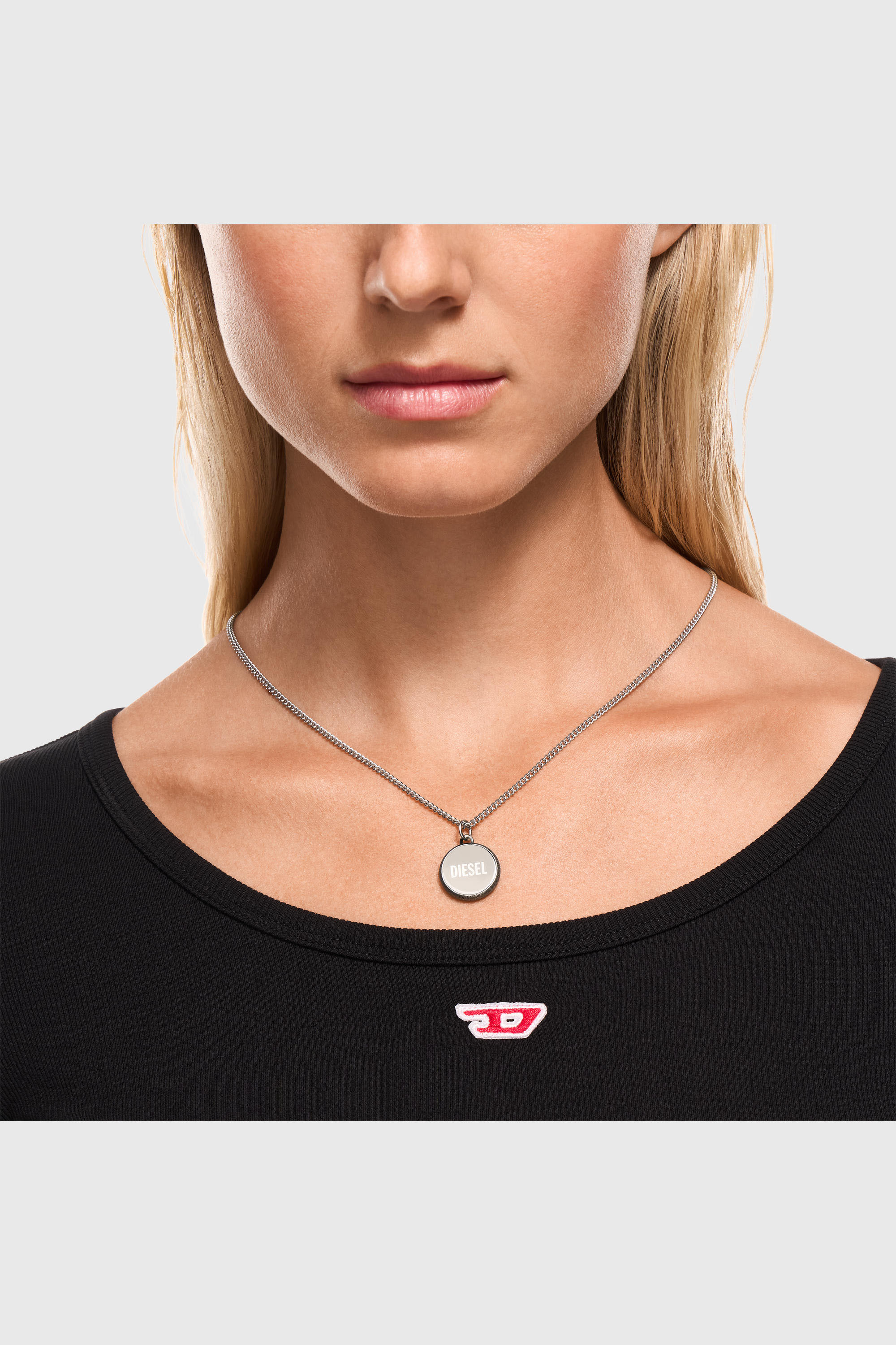 Diesel - DX1738040, Collier en acier inoxydable avec pendentif &agrave; texture denim Mixte in Gris argent&eacute; - 4