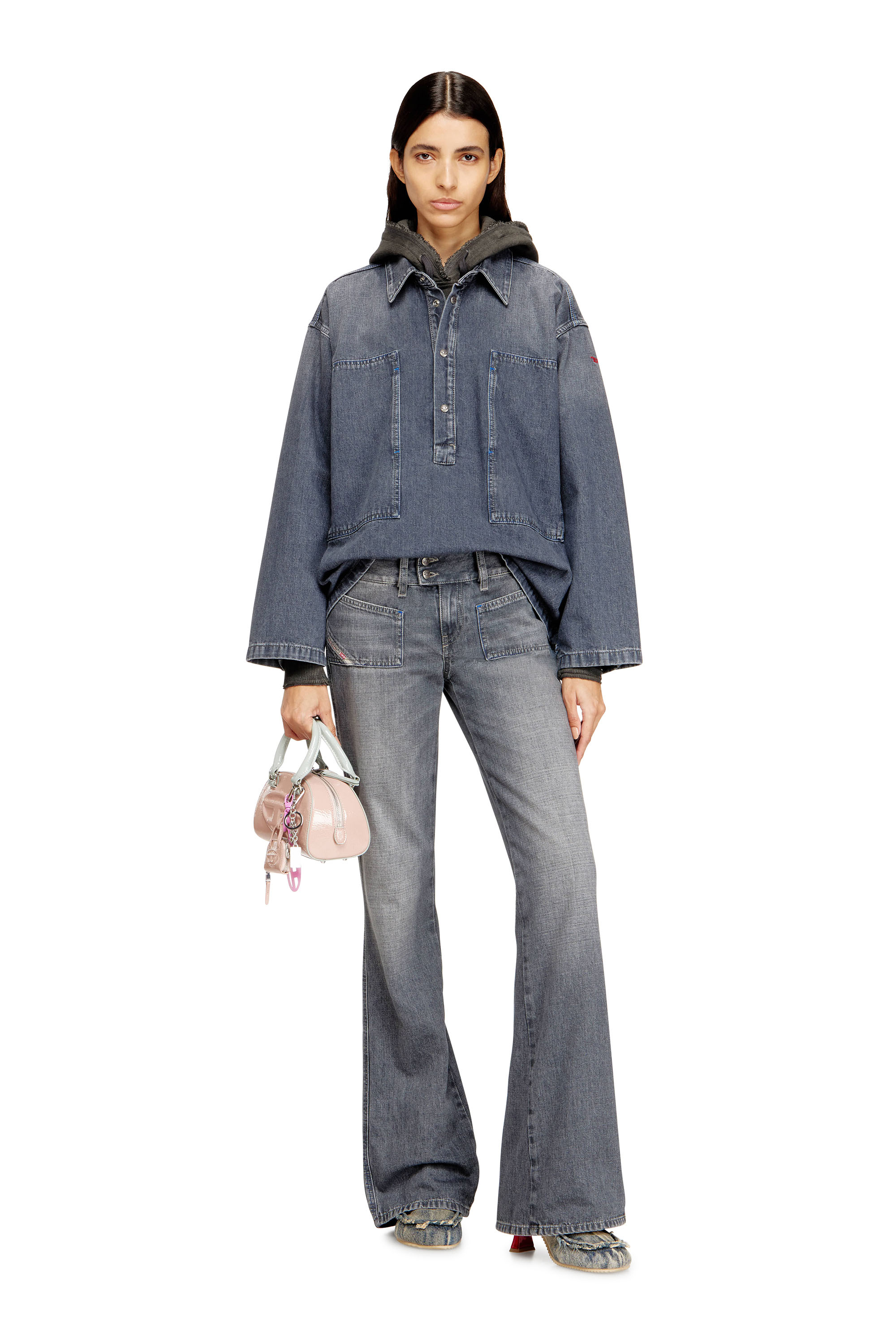 Diesel - DE-PRISS, Haut Henley en denim effet sali Femme in Gris - 2