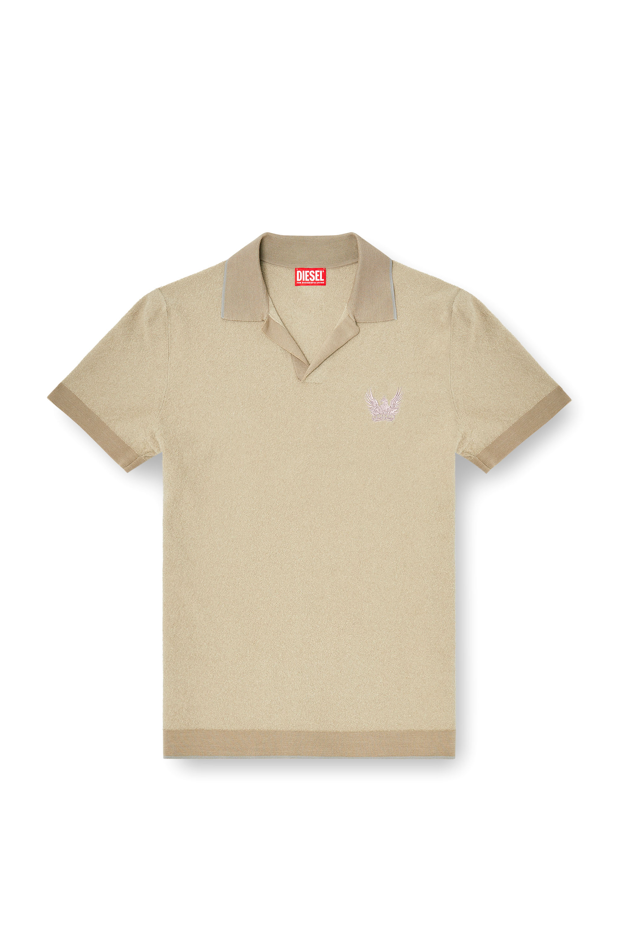 Diesel - K-RAILES, Polo en maille boucl&eacute; avec logo Phoenix Homme in Beige - 3