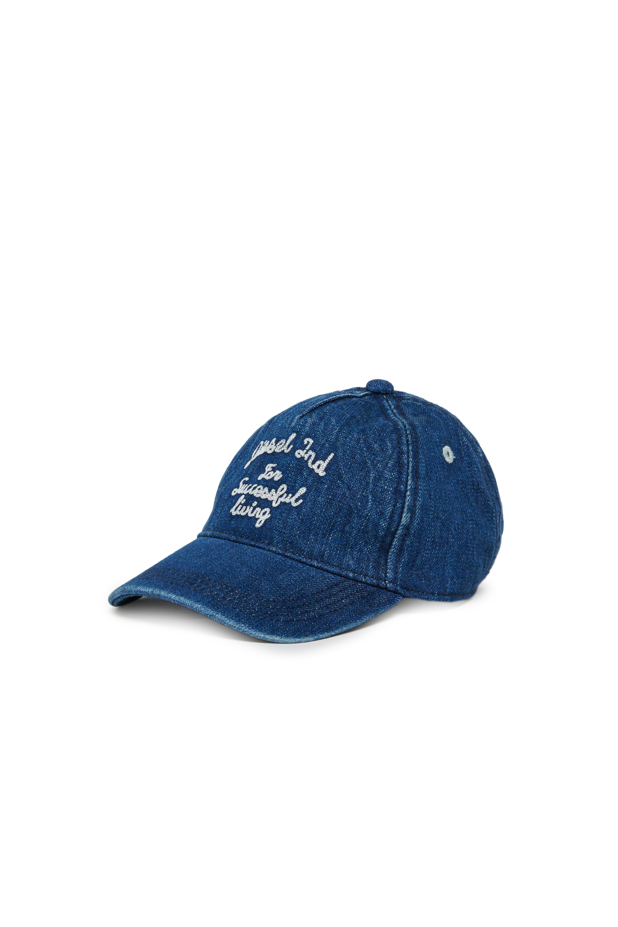 Diesel - FERMYB, Cappellino da baseball in denim con ricamo Uomo in Blu - 1