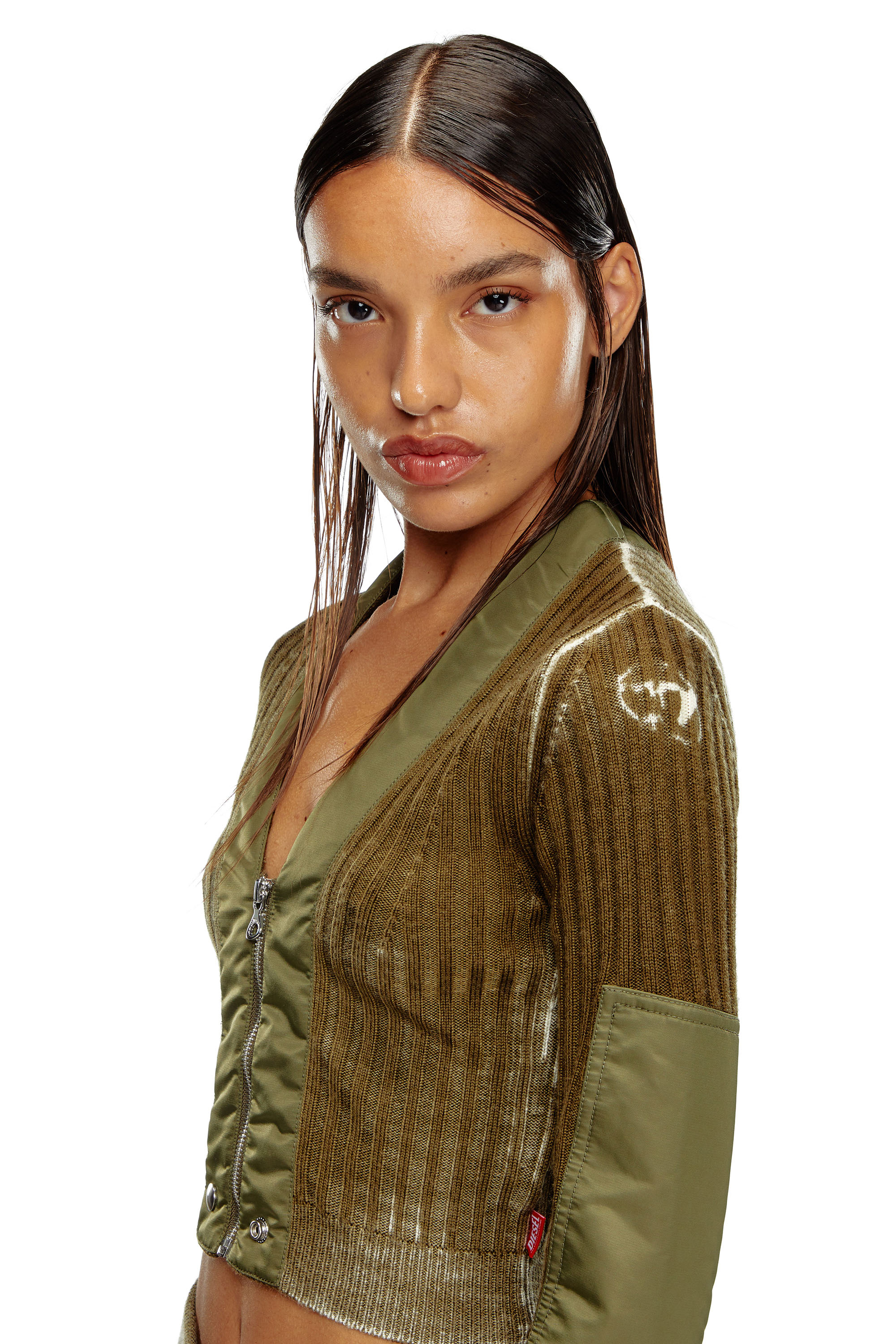 Diesel - M-ASERA, Femme Cardigan crop en laine avec bordures en nylon in Vert - Image 5