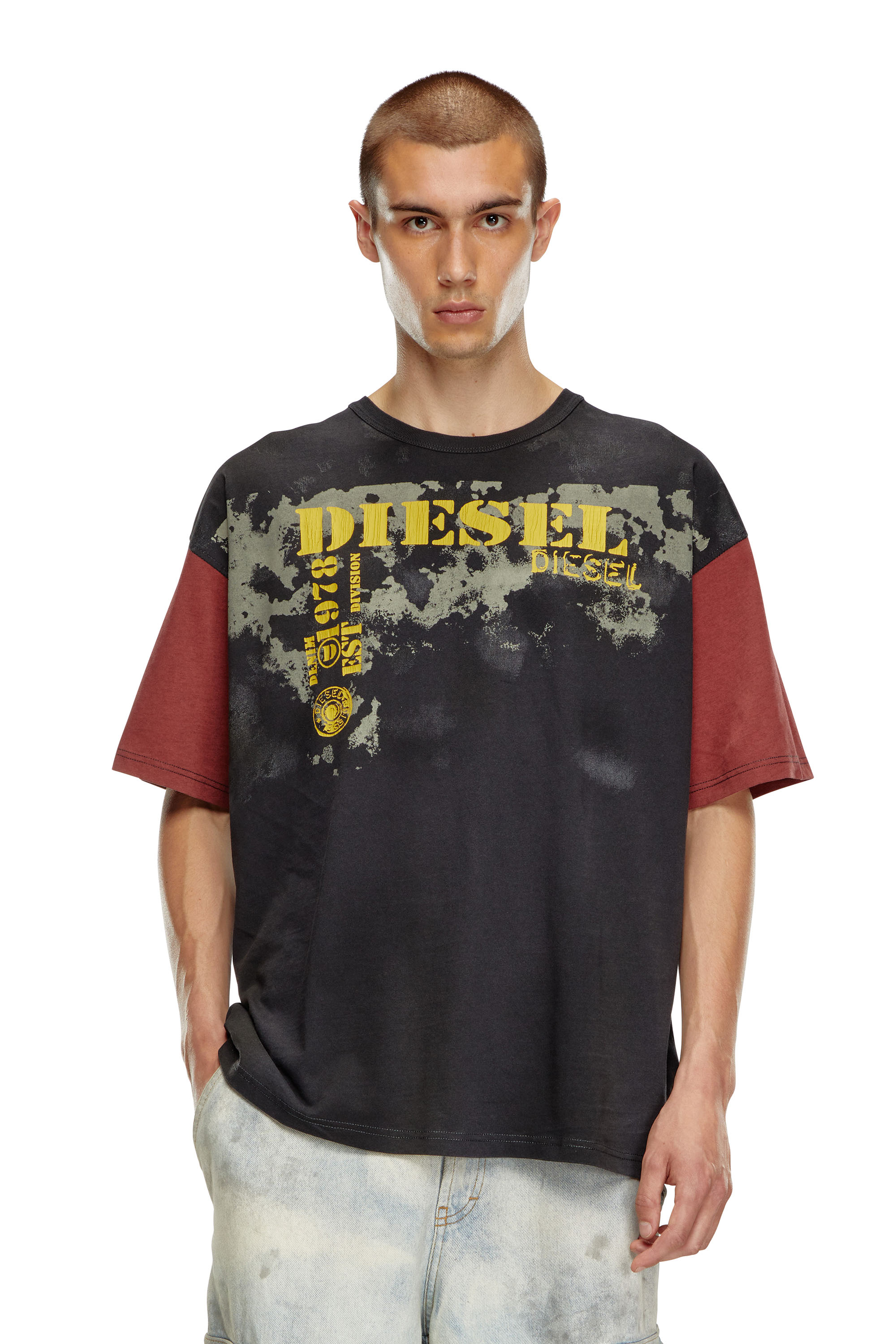 Diesel - T-BOXT-Q4, Herren Colour-Block-T-Shirt mit Dirty-Effekten in Bunt - Image 1