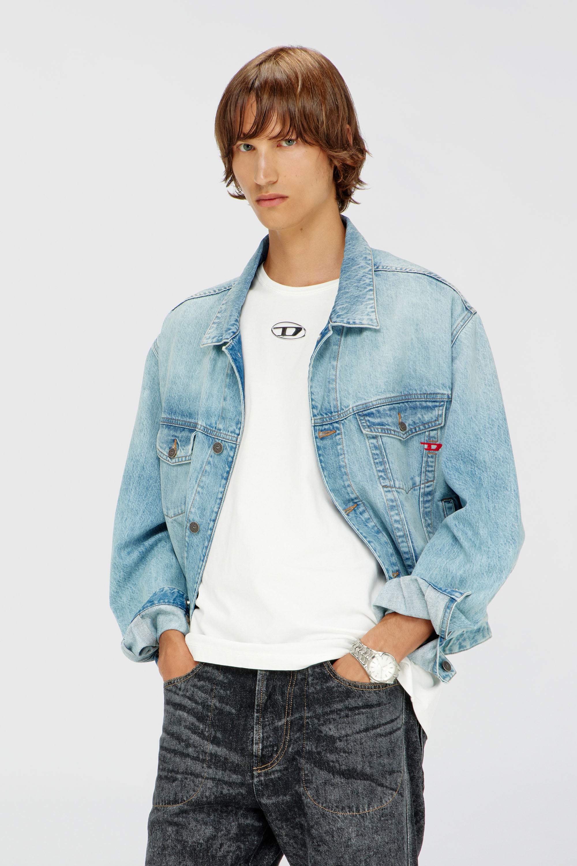Diesel - T-NORM-IOD, T-shirt in cotone leggero con logo Oval D metallizzato Uomo in Bianco - 1