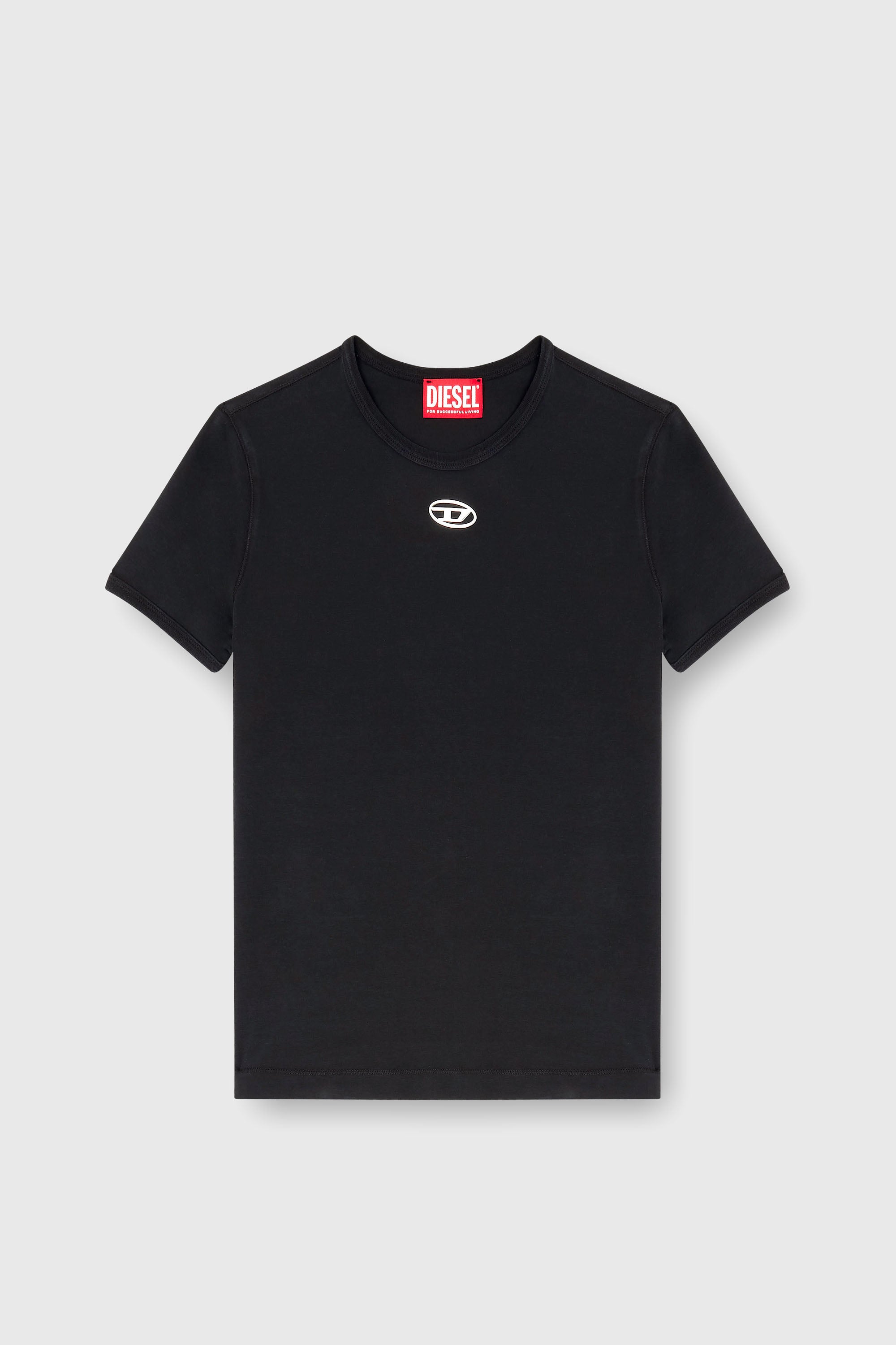 Diesel - T-UNCUTIESLONG-OD, T-shirt ajust&eacute;e avec ovale D m&eacute;tallique Femme in Noir - 2