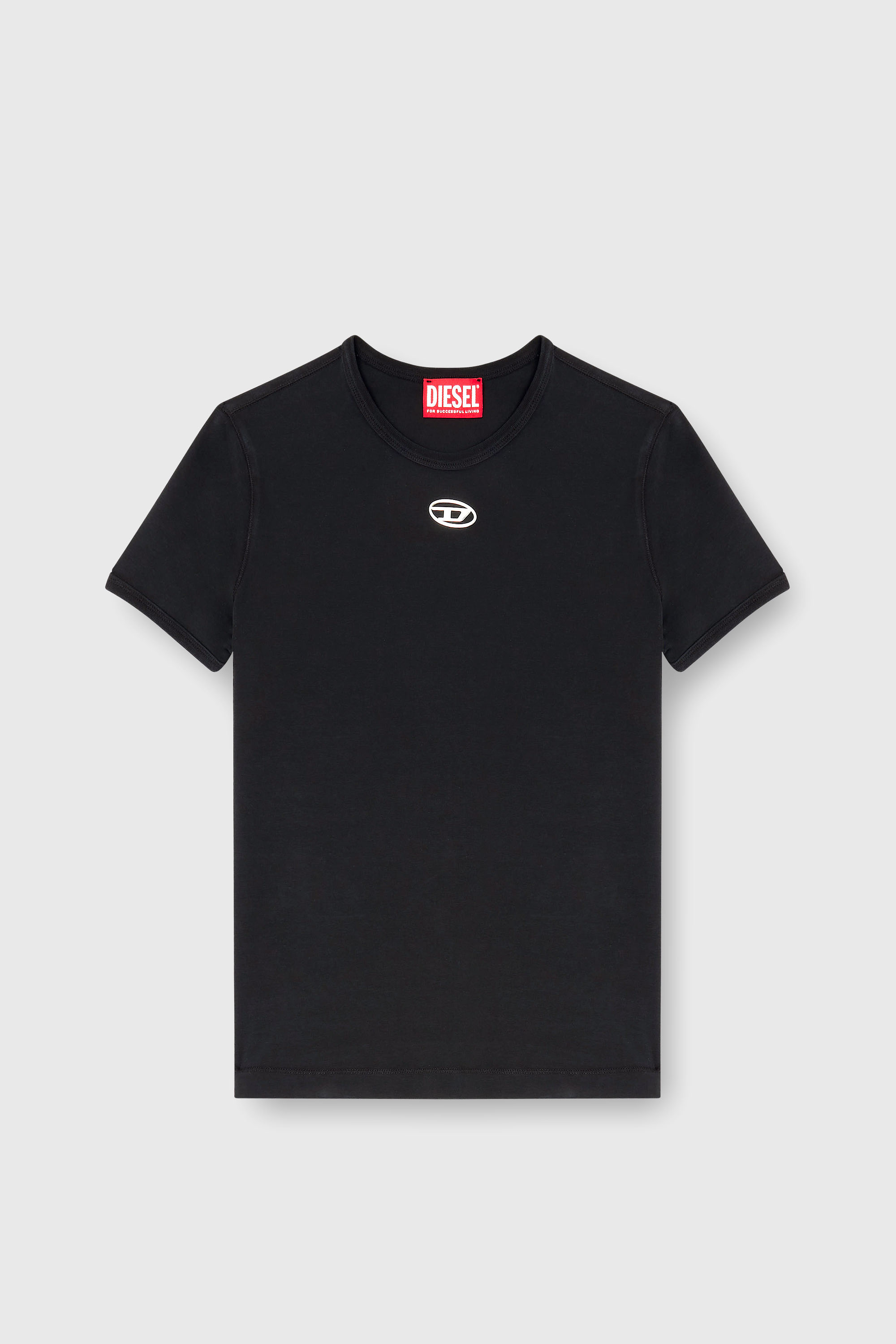 Diesel - T-UNCUTIESLONG-OD, T-shirt slim con Oval D metallico Donna in Nero - 2