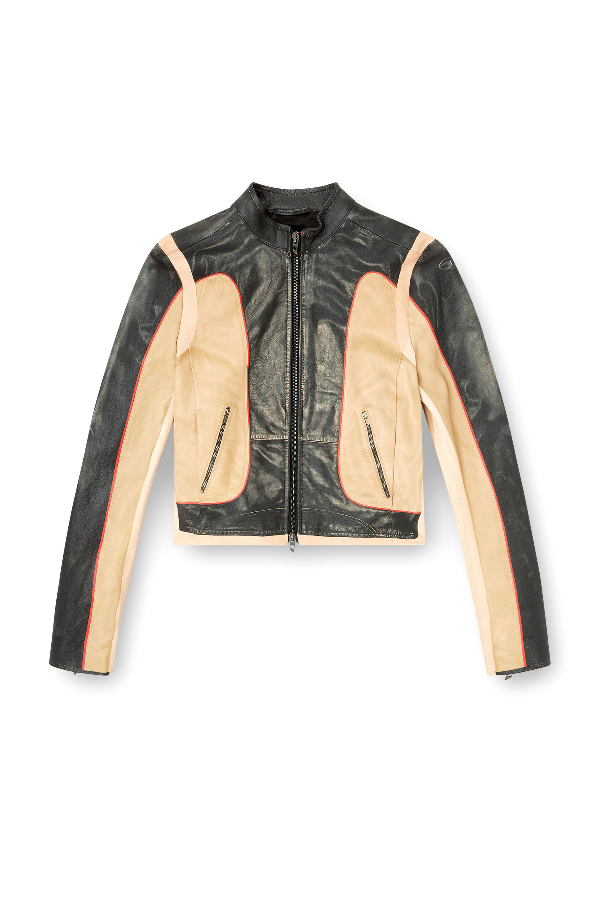 Diesel - L-OONIE, Veste de motard en cuir effet trompe-l'œil Femme in Polychrome - 3