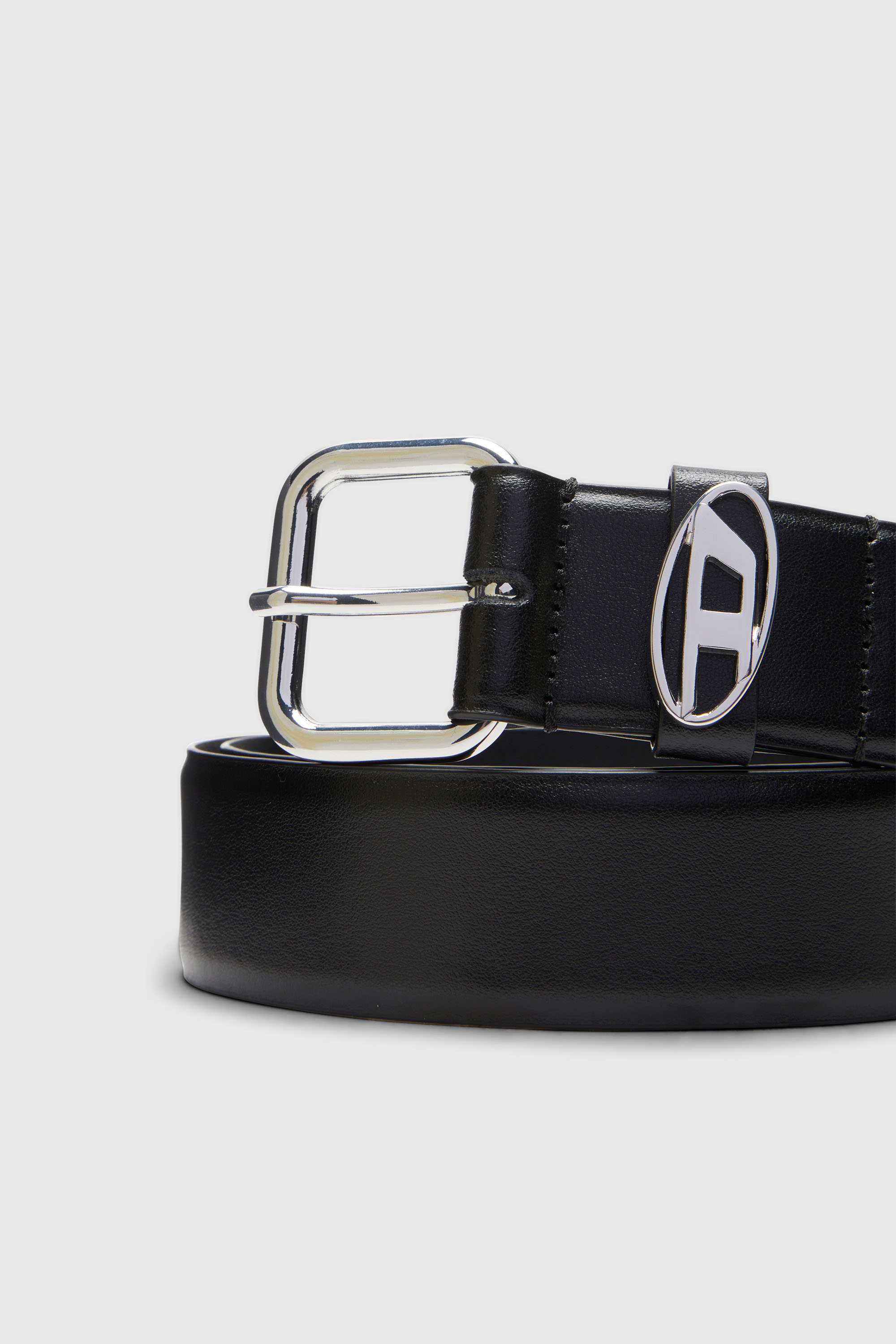 Diesel - B-1DR OVAL D LOOP, Cintura 3.9 cm in pelle con placca logo Unisex in Nero - 3