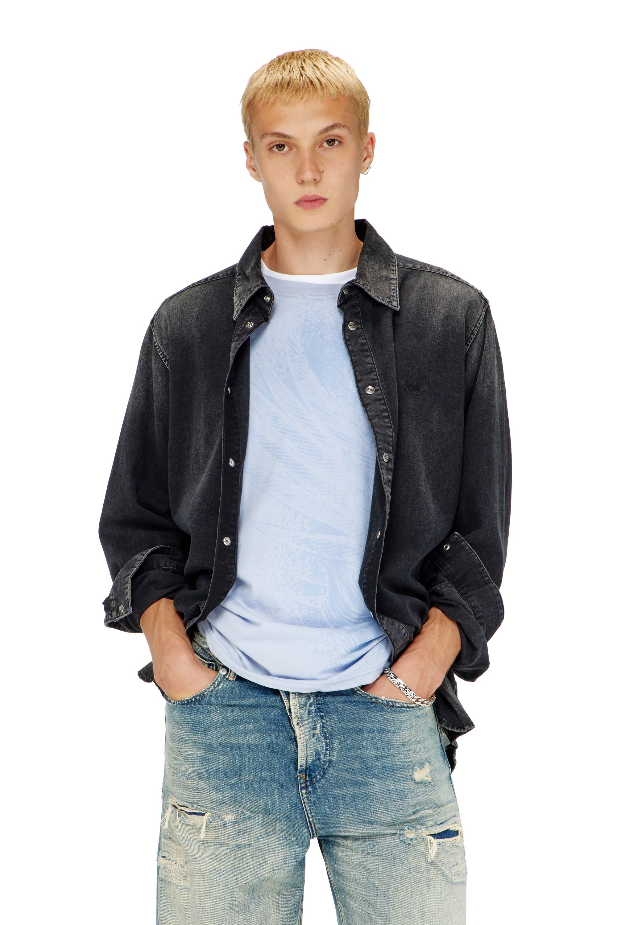 Diesel - D-SIMPLY, Herren Lang&auml;rmeliges Denimhemd in Schwarz - 3