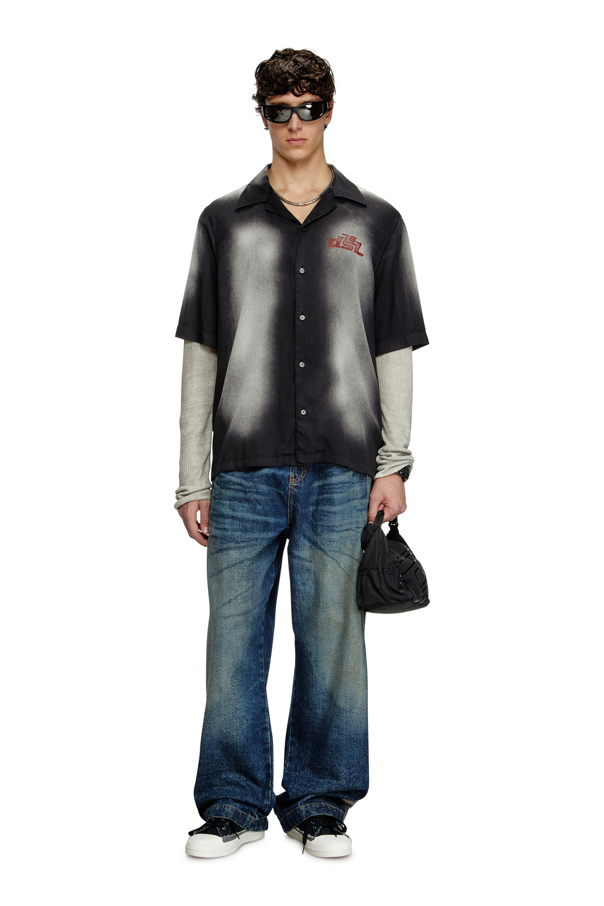 Diesel - S-ELLY, Man's Faded bowling shirt with logo prints in null - 2