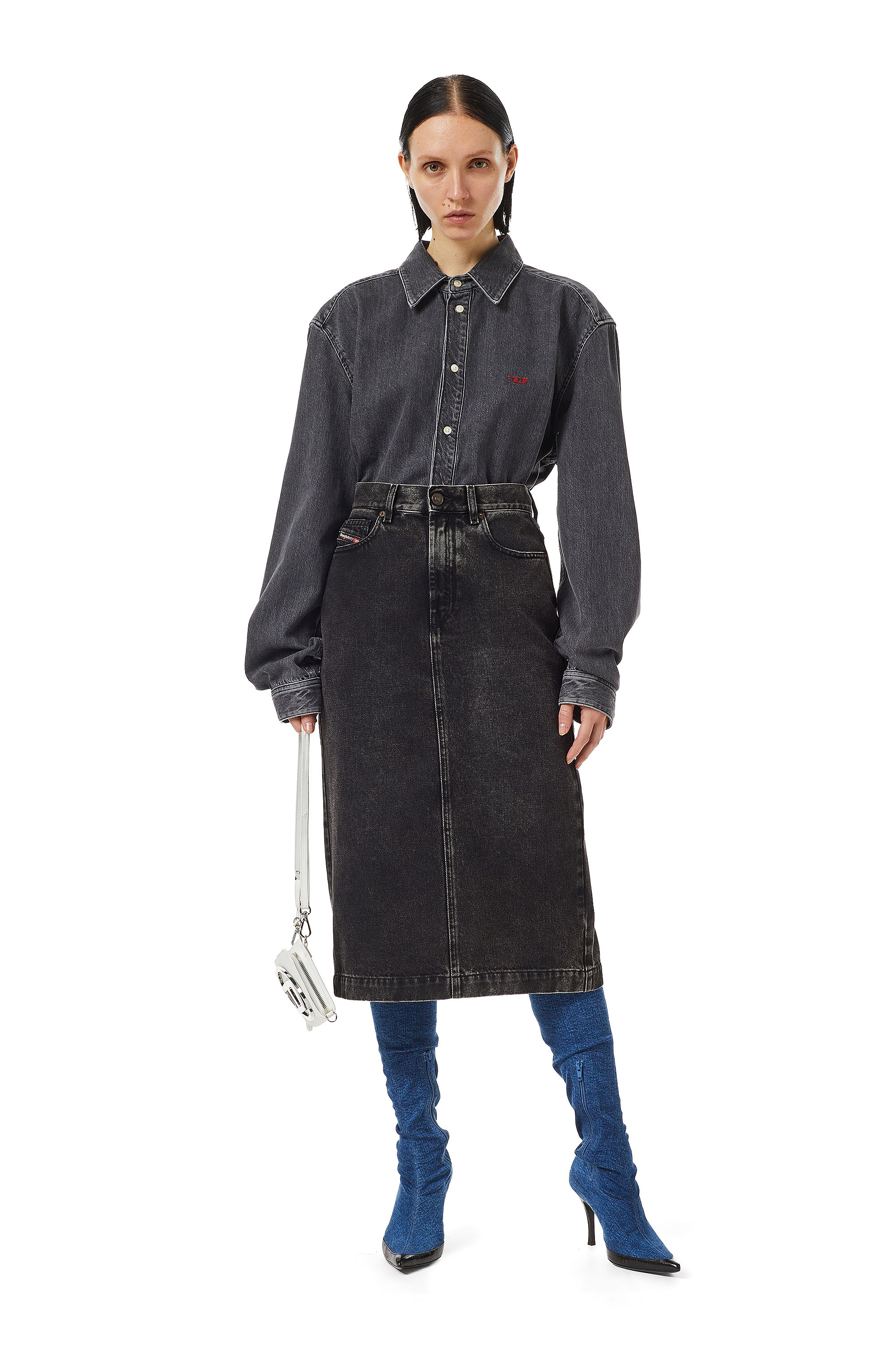 Diesel - DE-RONNY PENCIL SKIRT, Schwarz/Dunkelgrau - Image 5