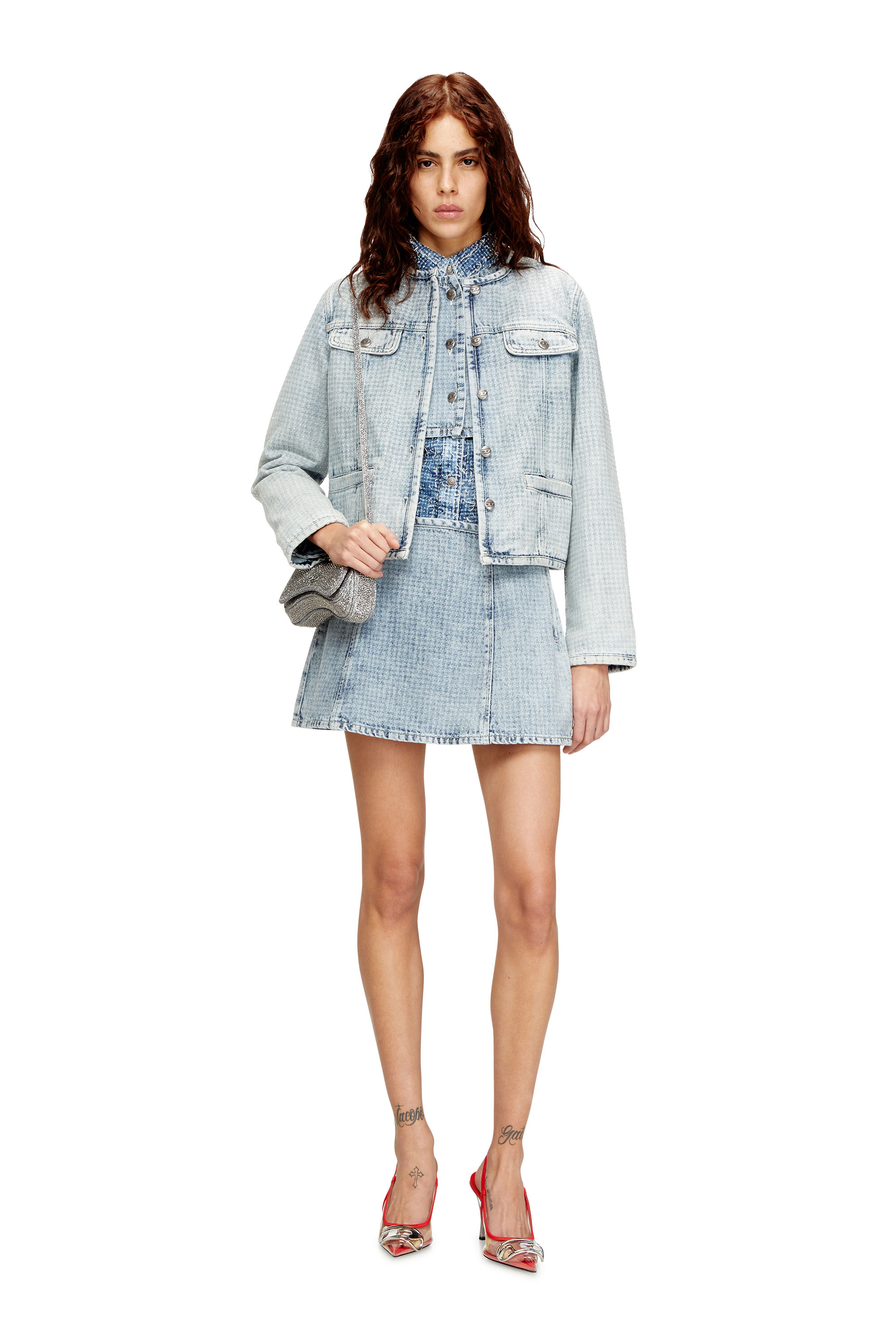 Diesel - DE-SWENY-S, Minigonna in denim con motivo grafico e cristalli Donna in Blu - 2
