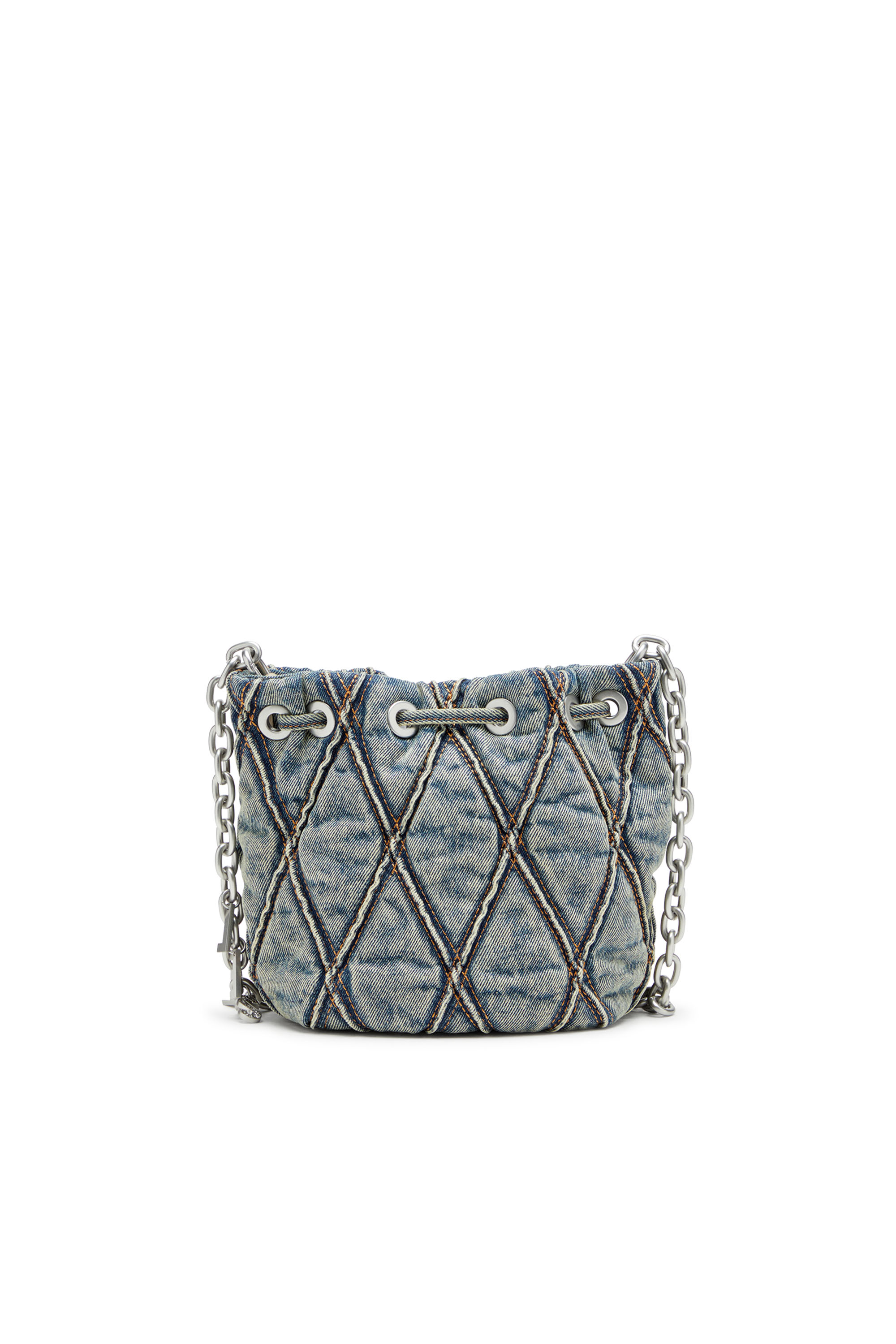 Diesel - CHARM-D BUCKET S, Charm-D S-Mini sac seau en denim matelass&eacute; &agrave; motif losange Femme in Bleu - 3