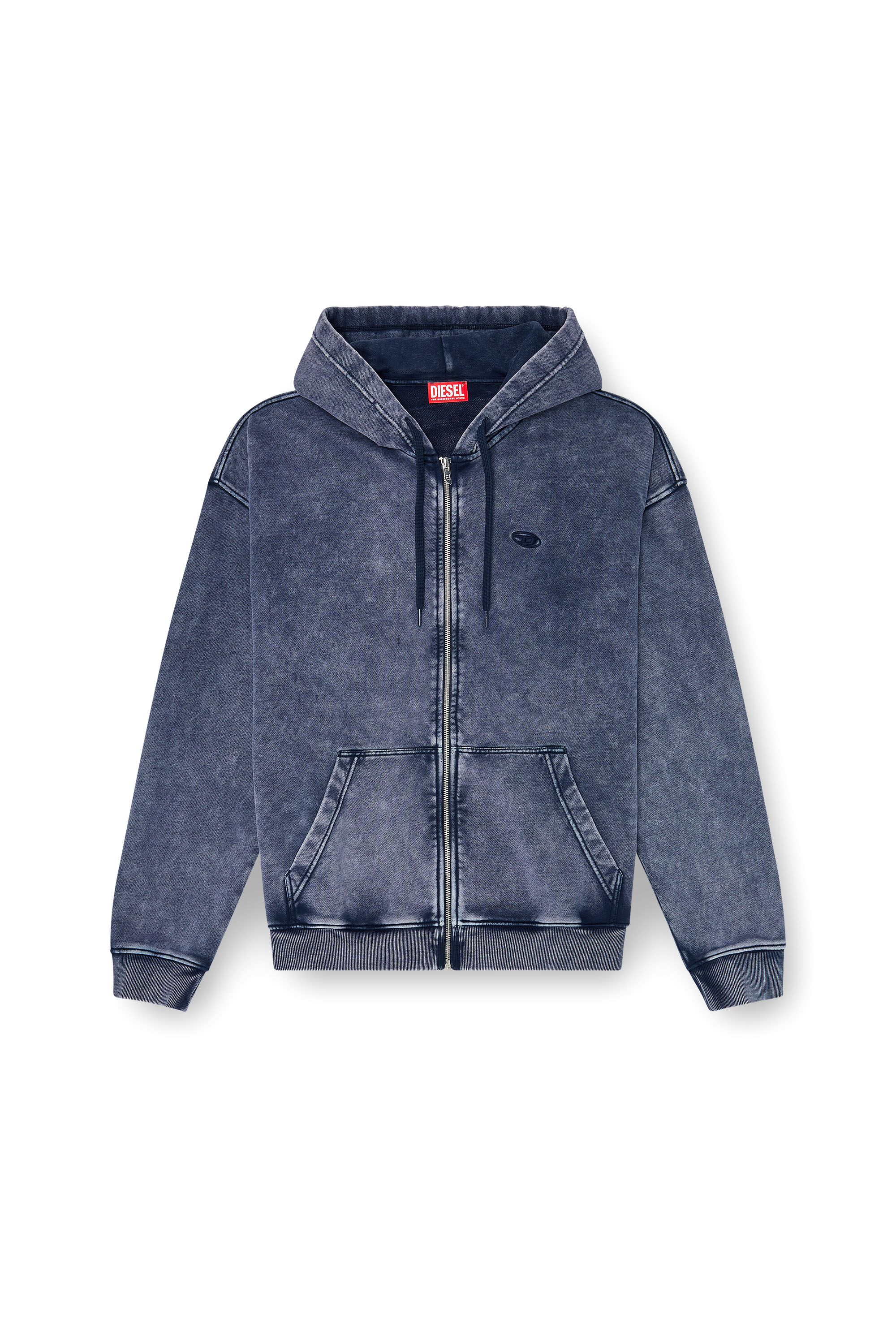 Diesel - S-BOXT-HOOD-ZIP-DEN, Sweat &agrave; capuche zipp&eacute; en molleton de coton trait&eacute; Homme in Bleu - 3