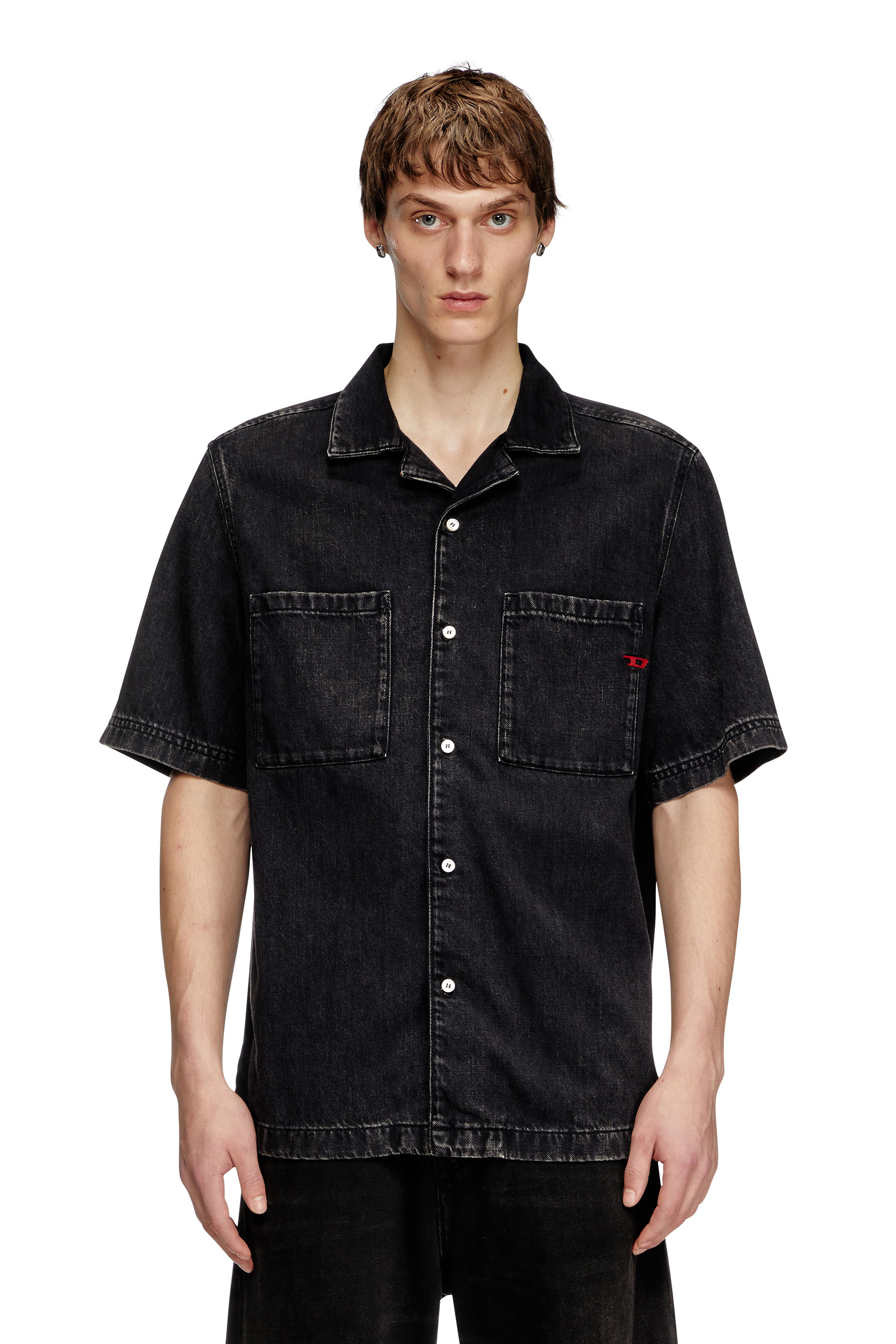 Diesel - D-PAROSHORT, Herren Bowling-Shirt aus Tencel-Denim in Schwarz - 5