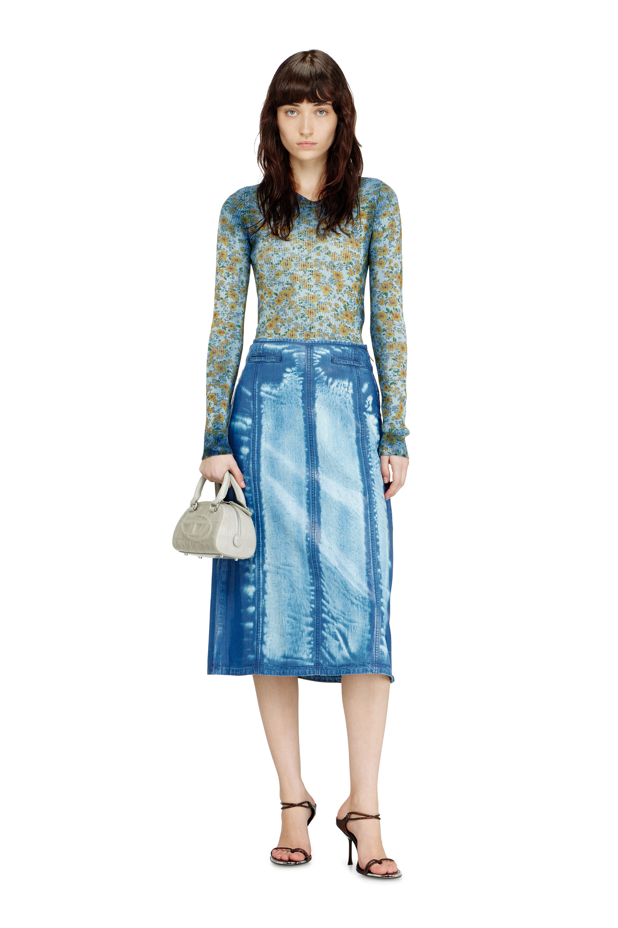 Diesel - M-EGE, Damen Rippenstrick-Top mit Blumenmuster im R&ouml;ntgen-Effekt in Blau - 2