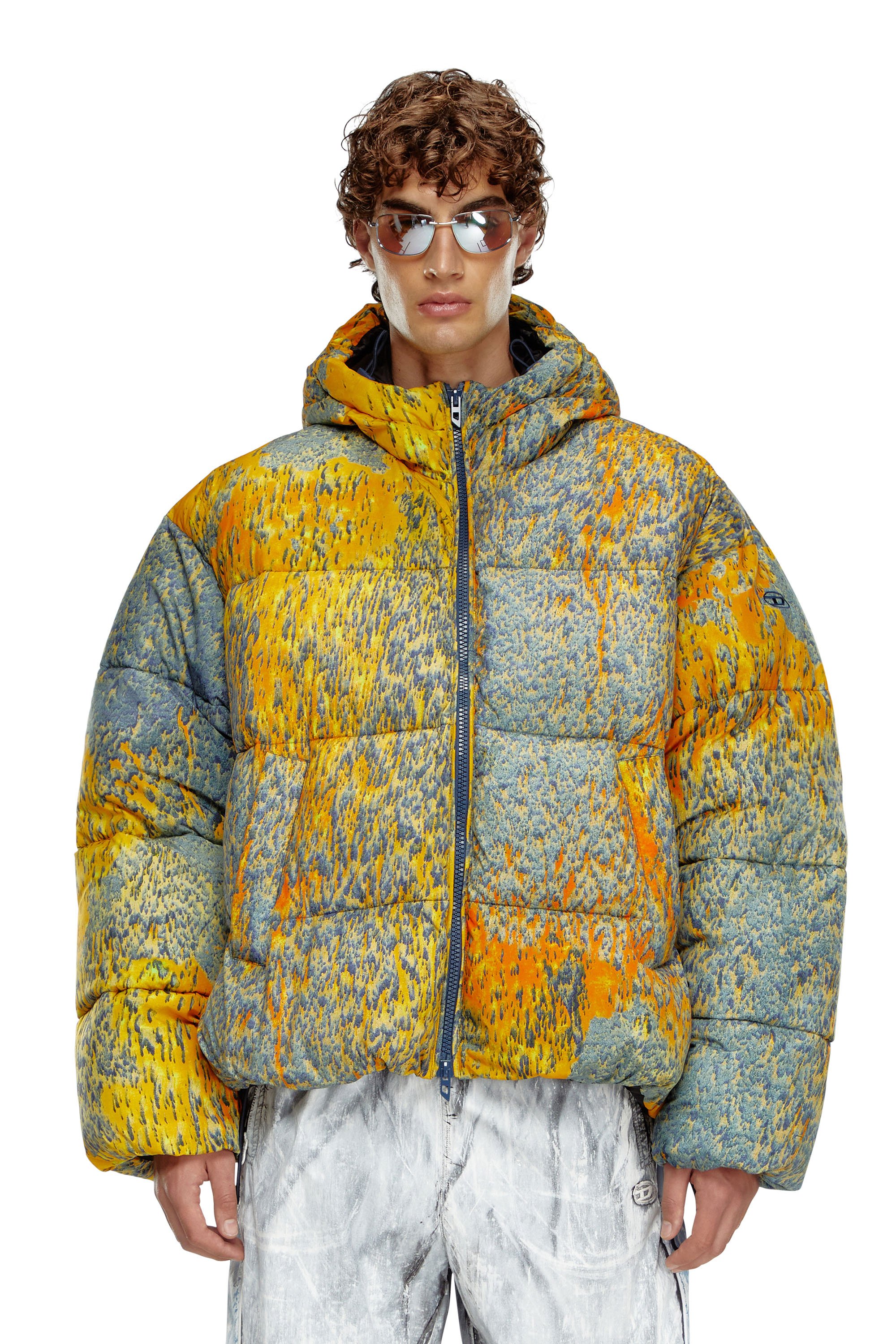 Diesel - W-BOGAERT, Herren Pufferjacke mit Acid Rain-Effekt in Blau/Orange - 2