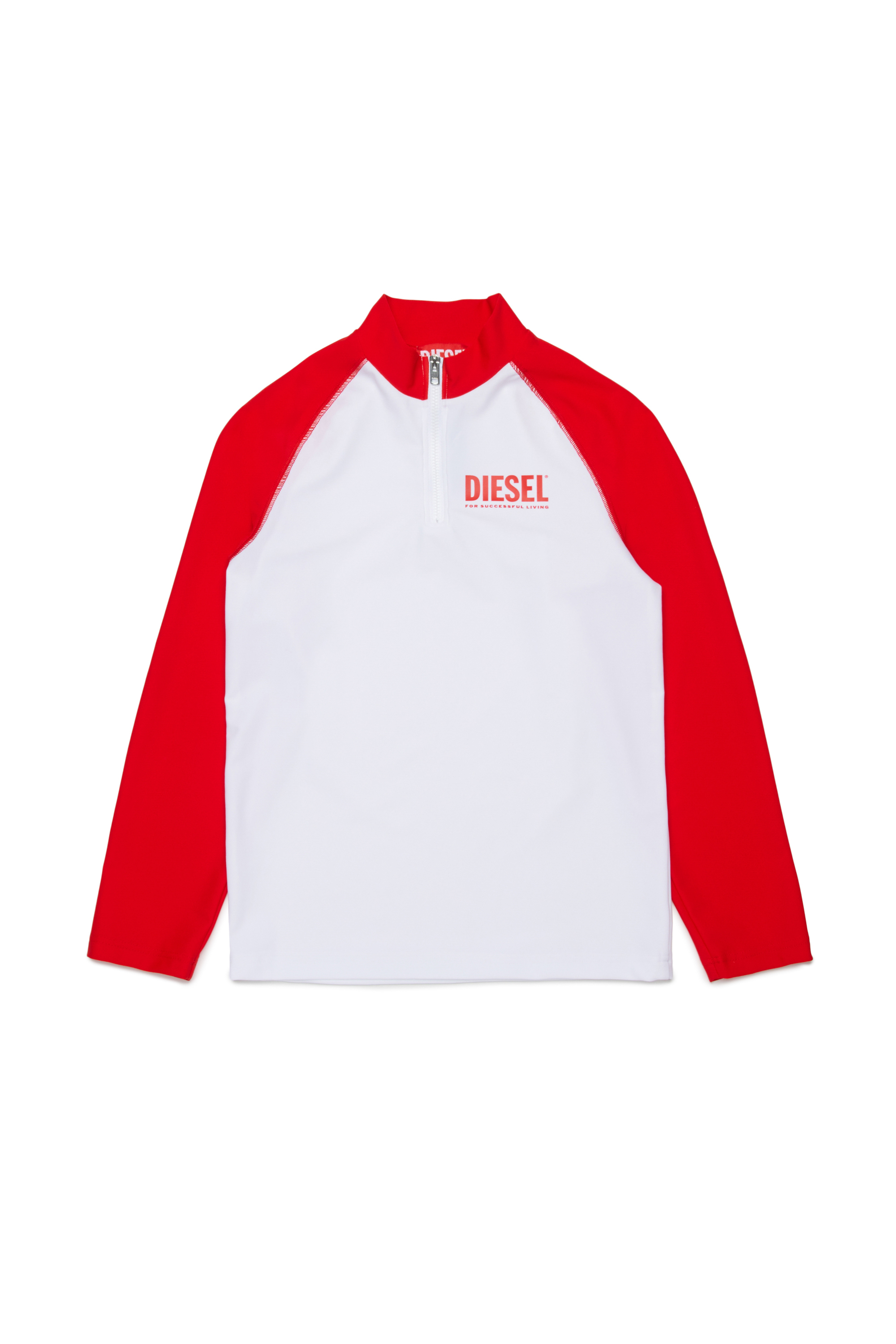 Diesel - MTRUS, Man's Rash guard with half zip in White/Red - 1
