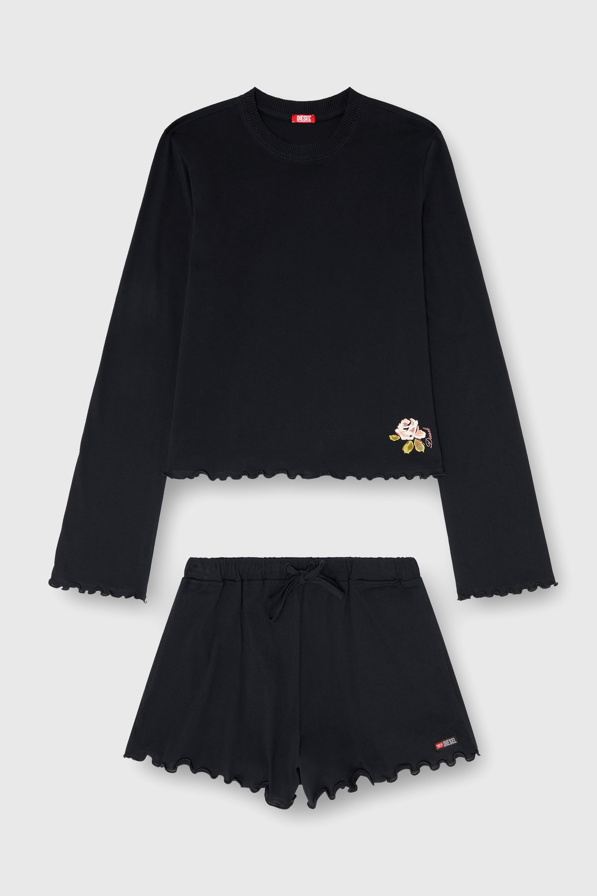Diesel - SET-LORELAI-D-CORE, Damen Pyjama-Set aus Baumwolle mit Blumen-Detail in Schwarz - 2