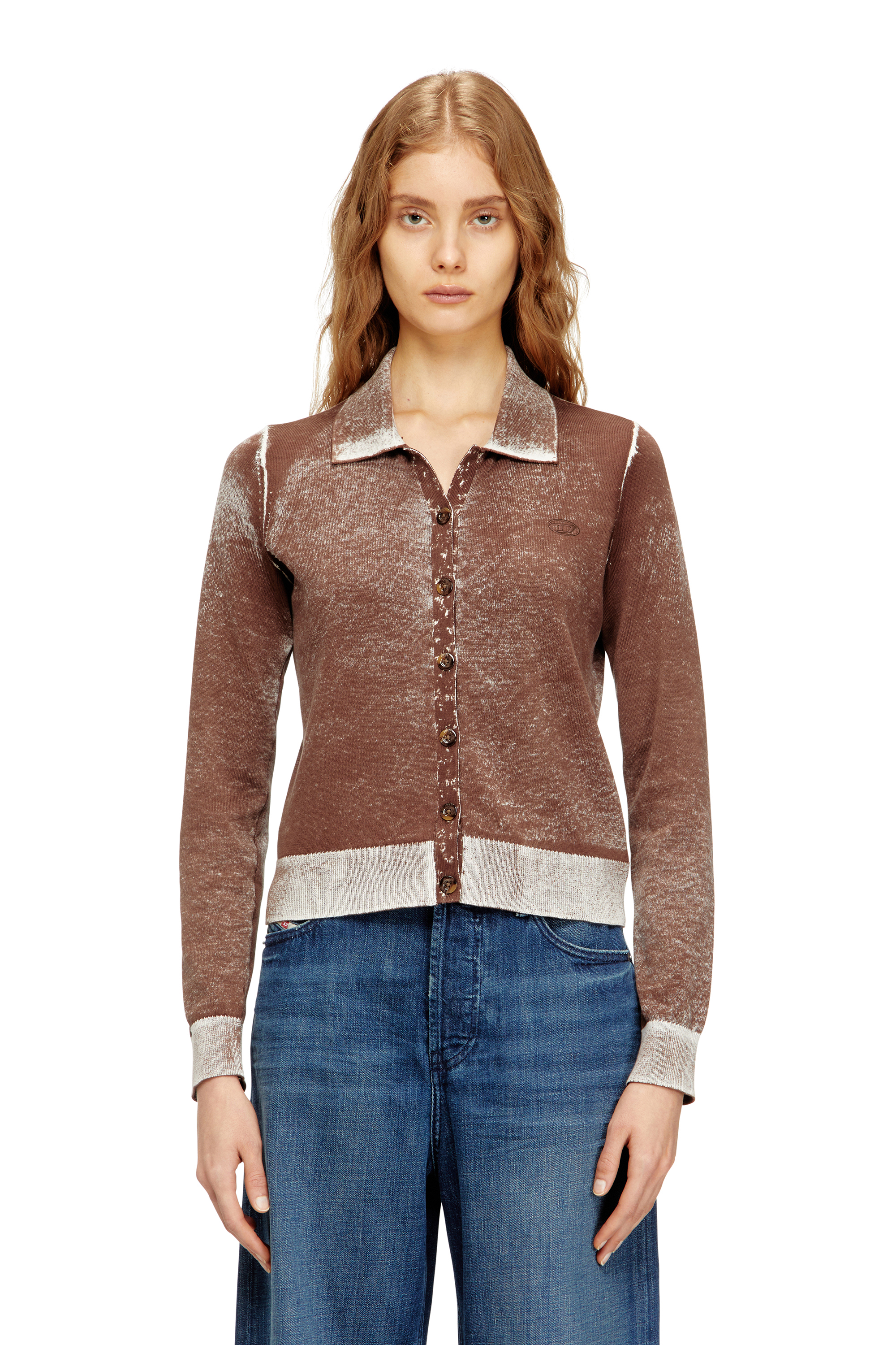Diesel - M-LOREN, Damen Cardigan mit verblasstem Umkehrdruck in Braun - 1