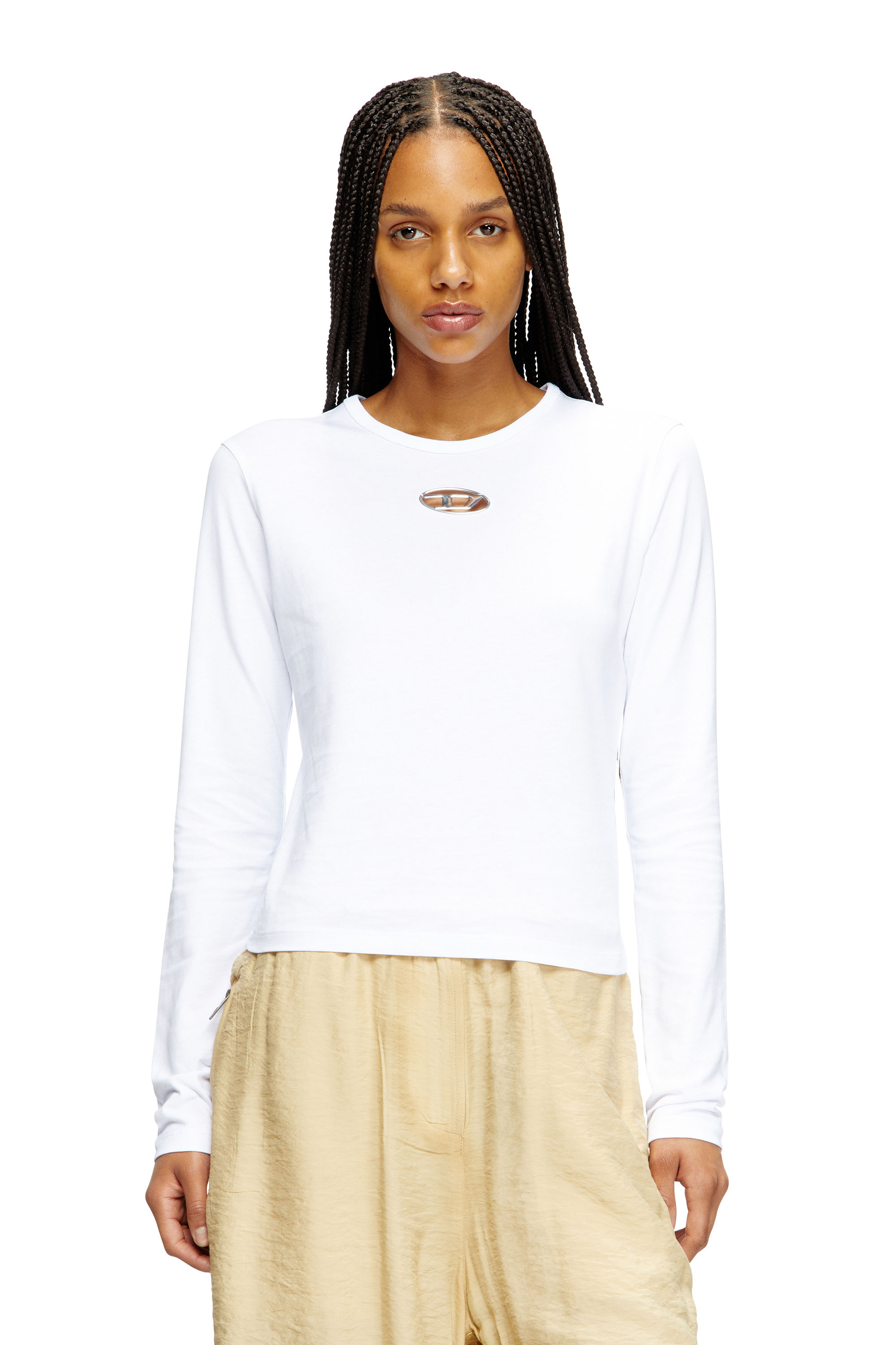 Diesel - T-UNCUTIE-LONG-LS-OD, Haut à manches longues avec cut-out Oval D Femme in Blanc - 3