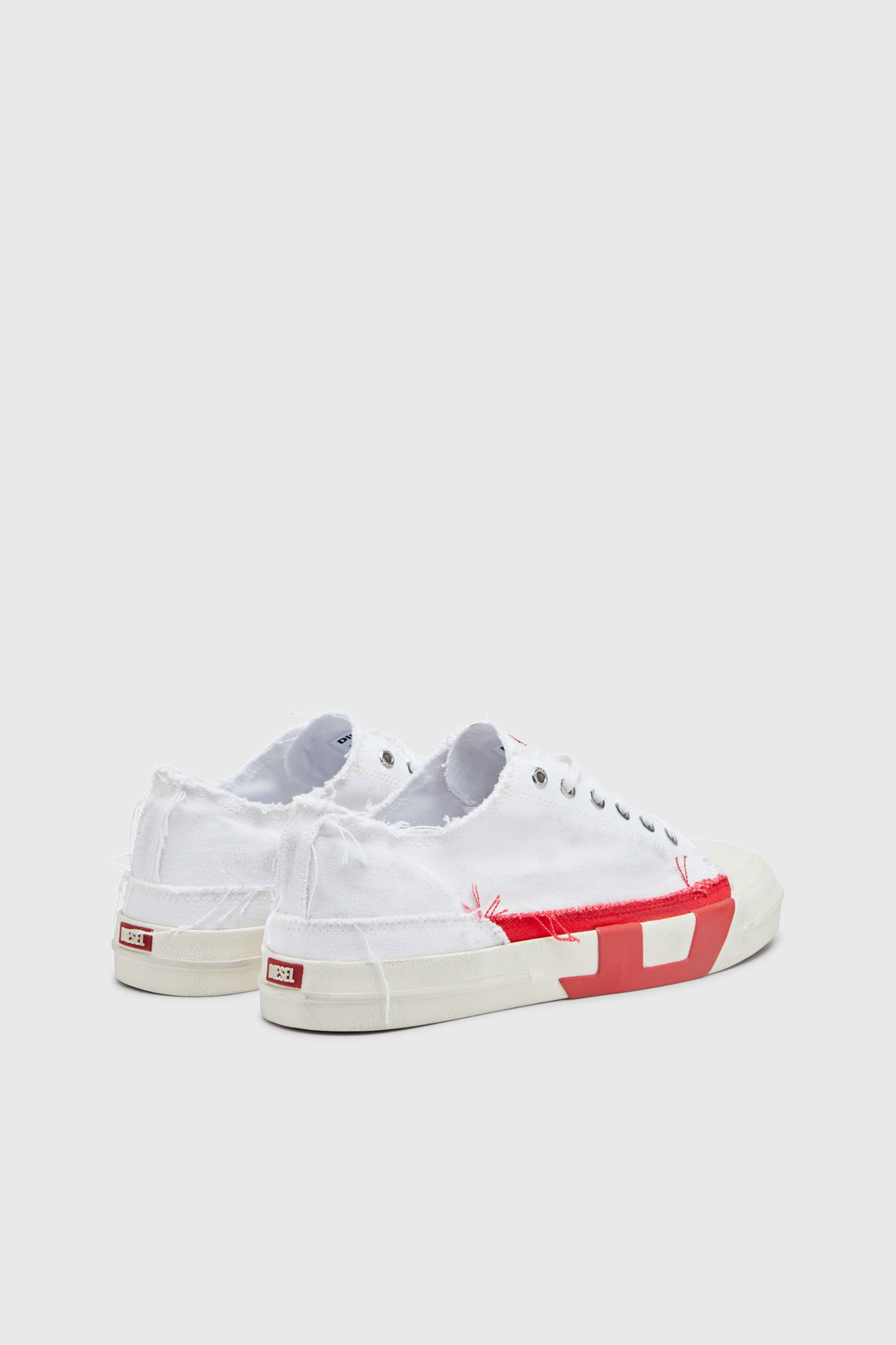 Diesel - S-D-VERSE LOW, Herren S-D-Verse-Canvas-Sneakers mit Schmutz-Effekt in Weiss/Rot - 3
