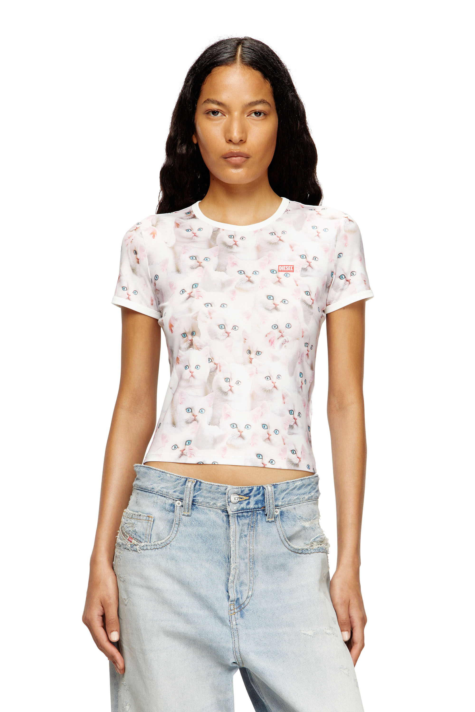 Diesel - T-UNCLAU, Damen Jersey-Top mit Allover-Print in Weiß - 1