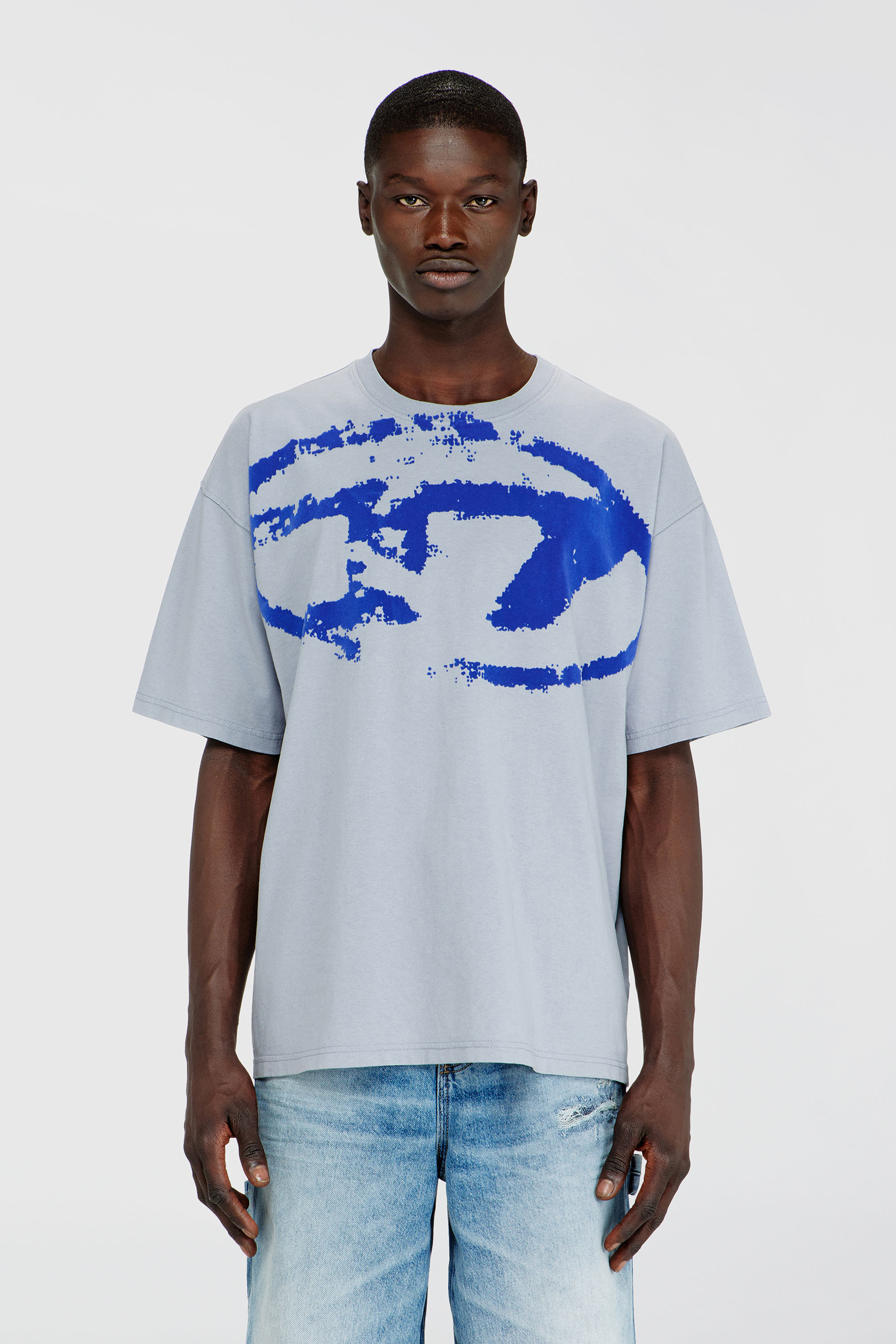 Diesel - T-BOXT-N14, T-shirt con stampa distressed floccata Uomo in Blu - 3