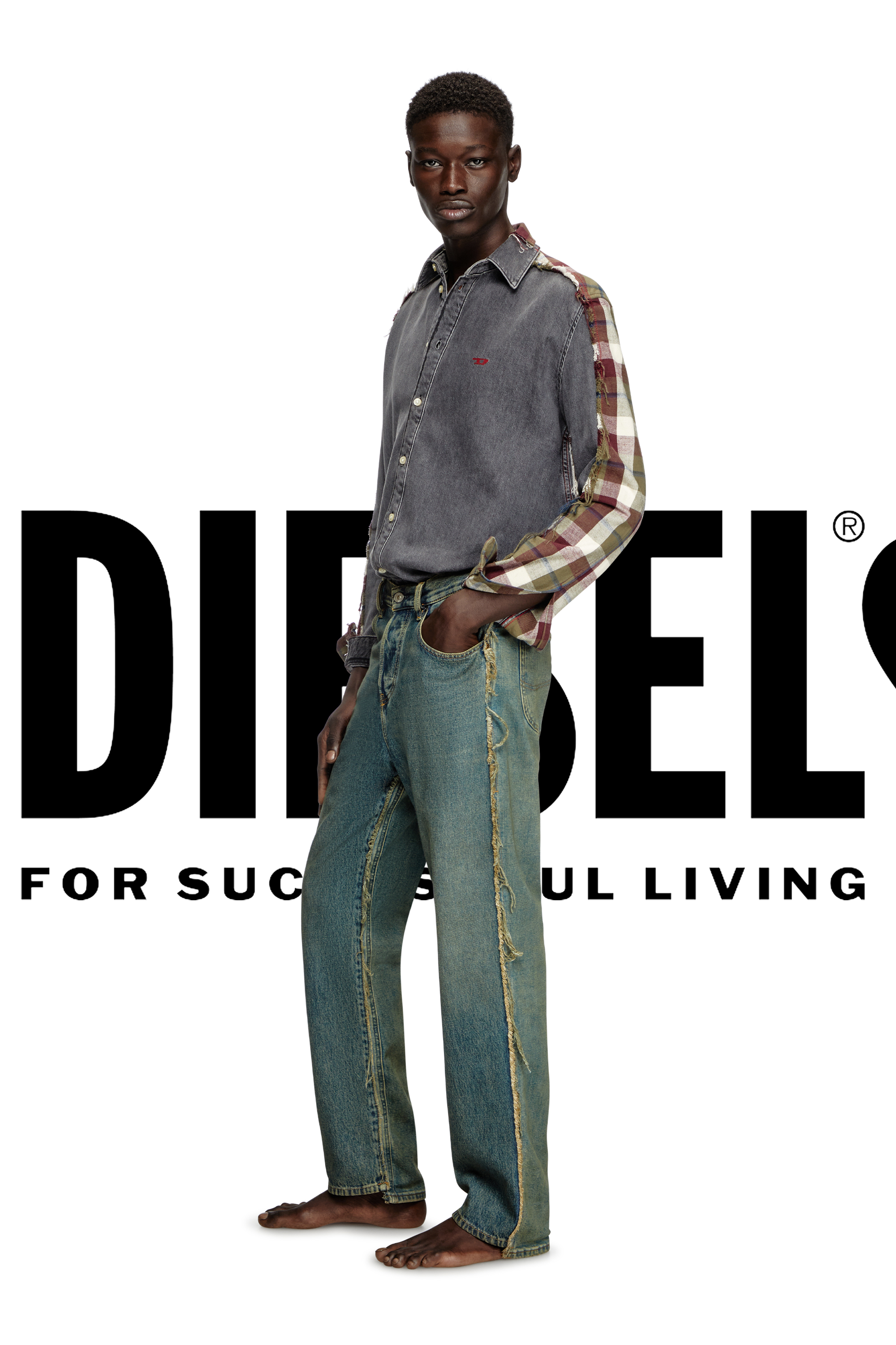 Diesel - Shirt Dieseloves 7A, Camicia in denim e tessuto check Unisex in Multicolor - 3