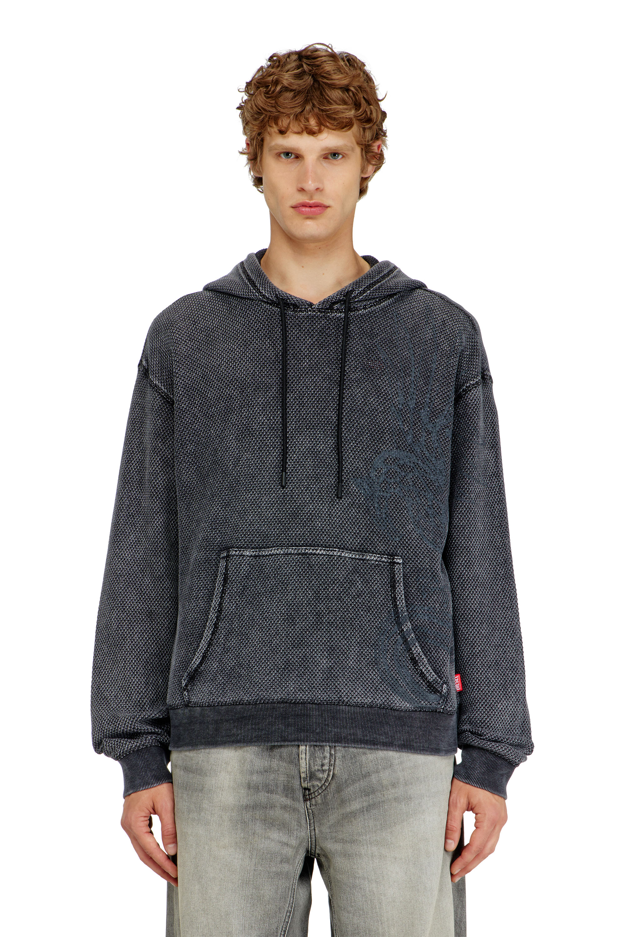 Diesel - S-NORM-HOOD-AA1, Herren Hoodie aus strukturiertem Baumwollmesh in Dunkelgrau - 1