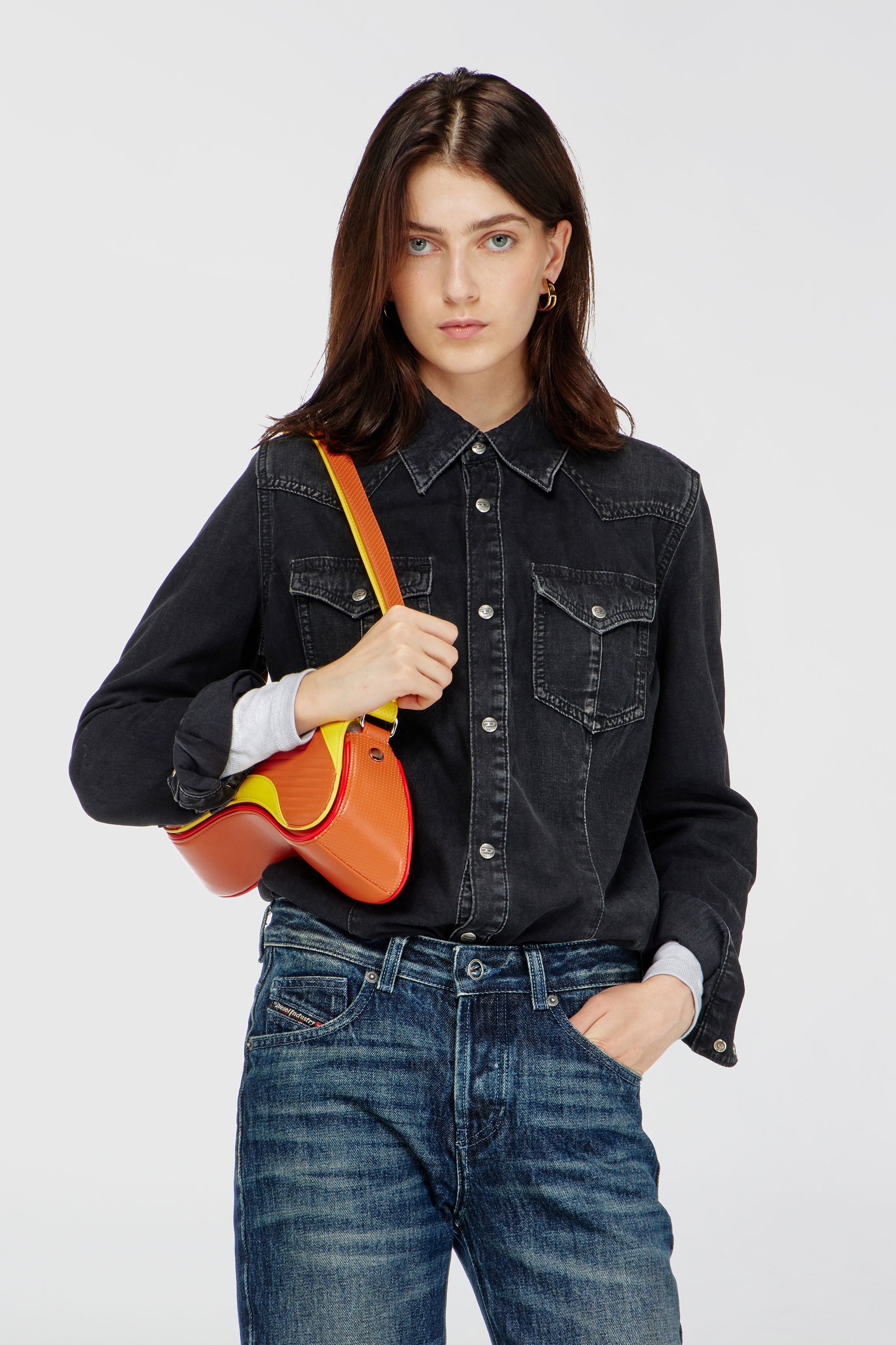 Diesel - DE-WAVES, Chemise western en denim trait&eacute; Femme in Noir - 3