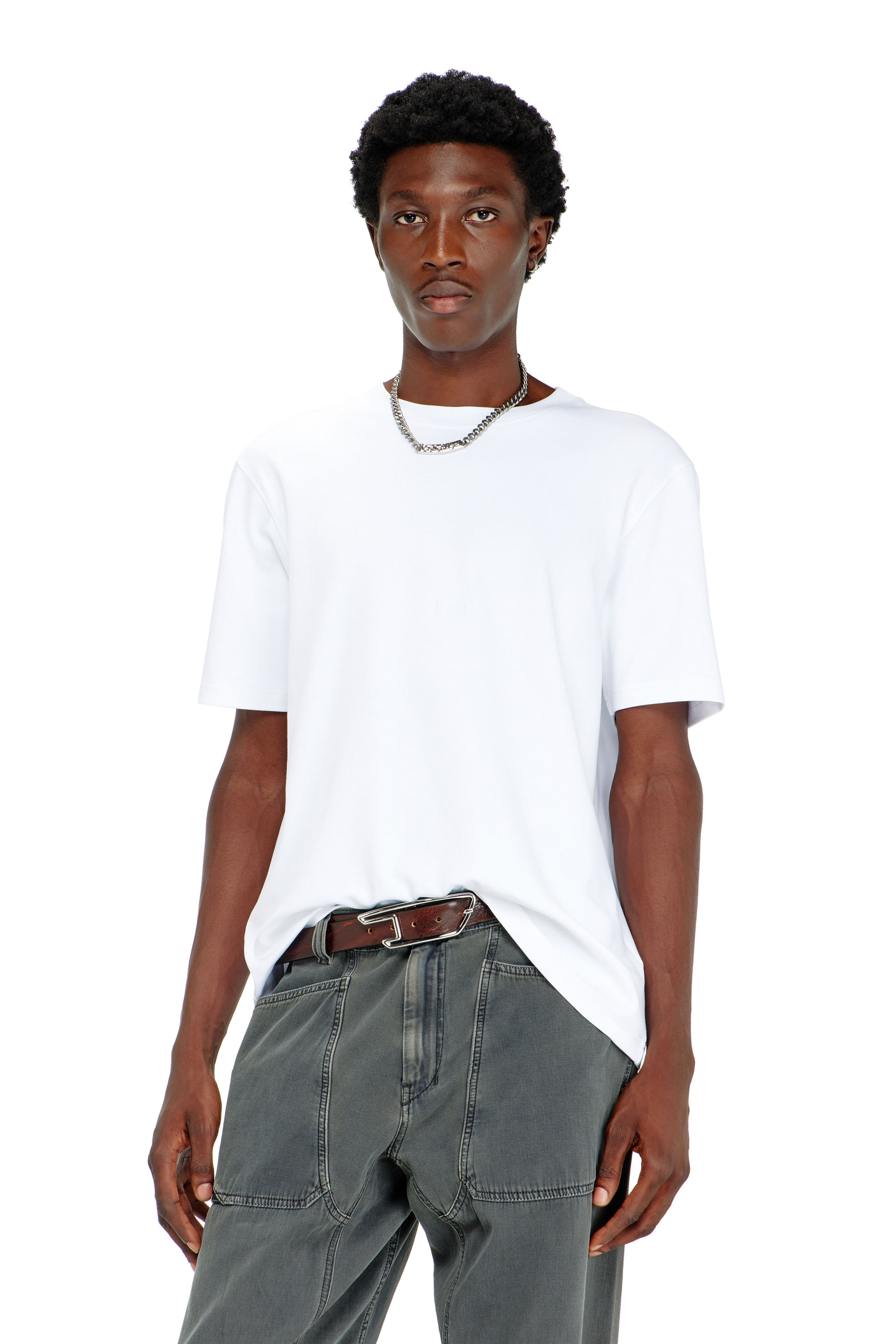 Diesel - T-ADJUST-AA2, Herren T-Shirt aus Baumwoll-Interlock mit Logo-Stickerei in Wei&szlig; - 3