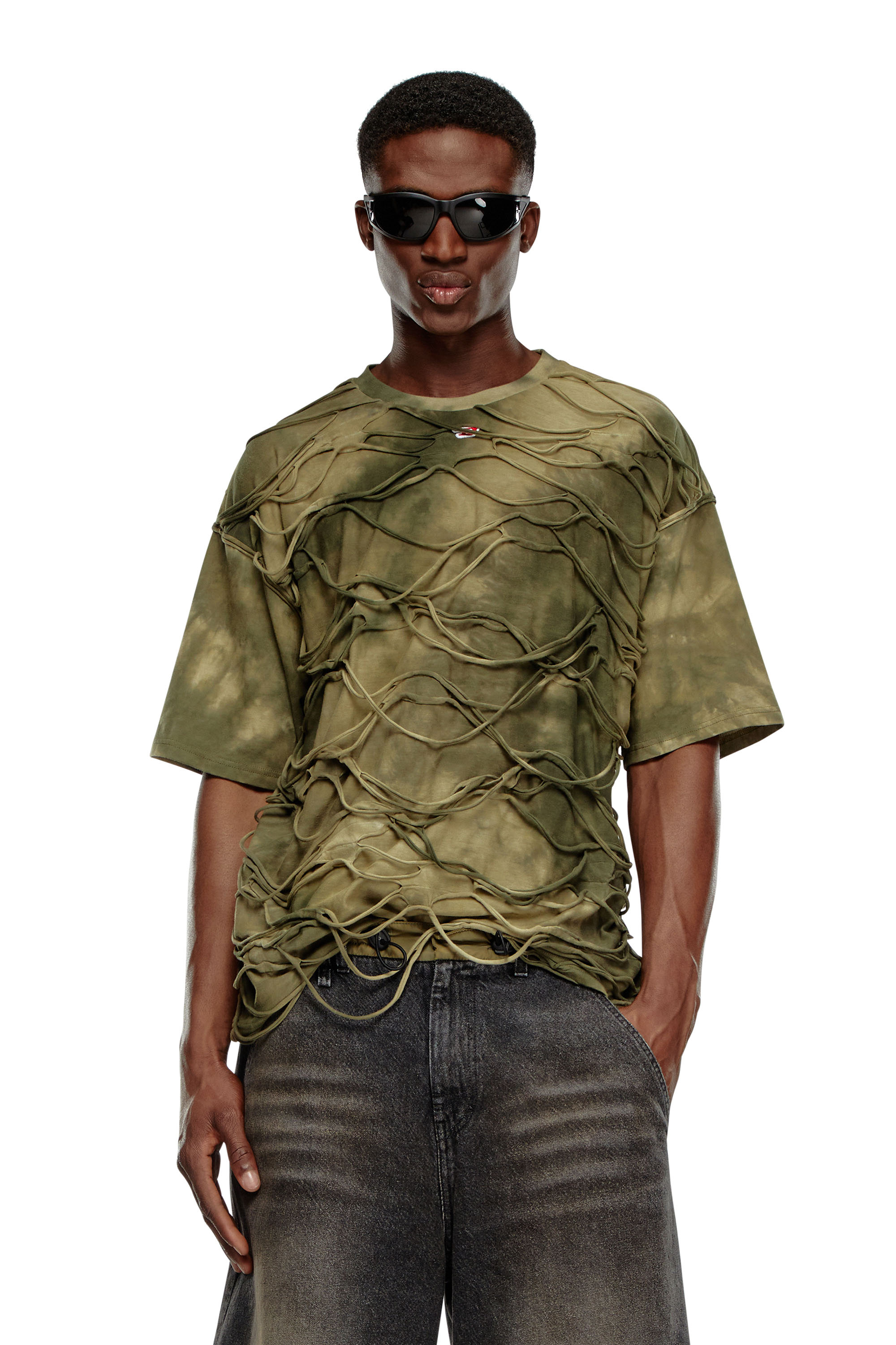Diesel - T-BOXKET, Uomo T-shirt tie-dye con fili fluttuanti in Verde - Image 1