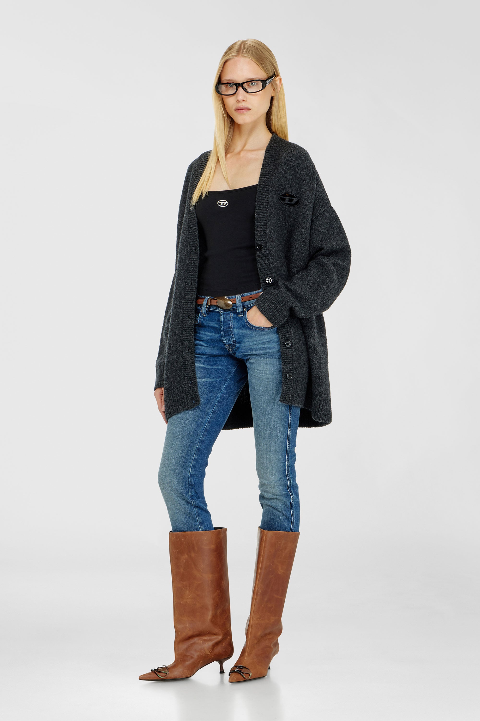 Diesel - T-HUPY-OD, Canotta a costine con Oval D metallizzato Donna in Nero - 2