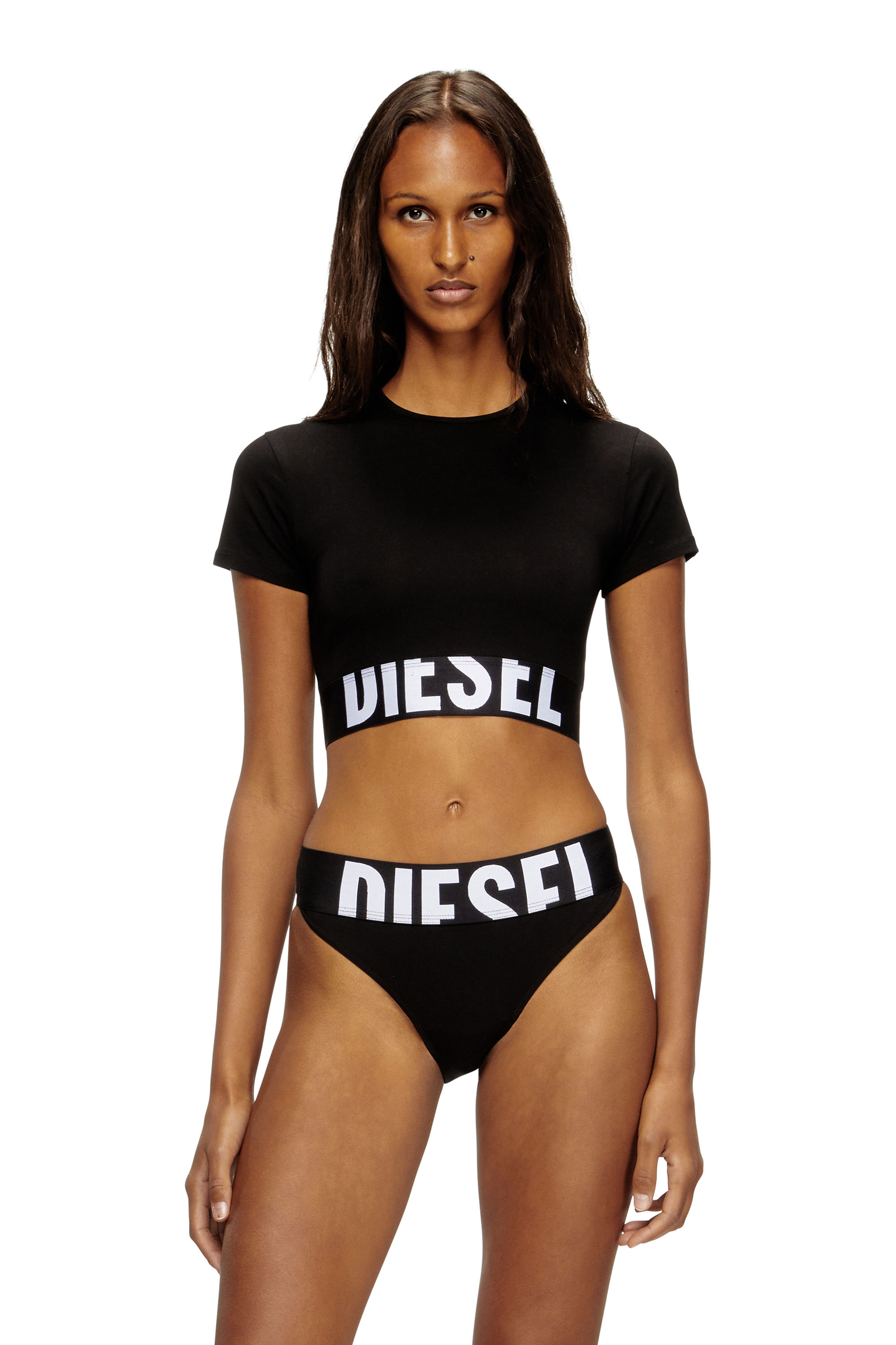 Diesel - UFTEE-SPORT-CROPPED-T-SHIRT, Crop top sportivo con fascia logo Donna in Nero - 1