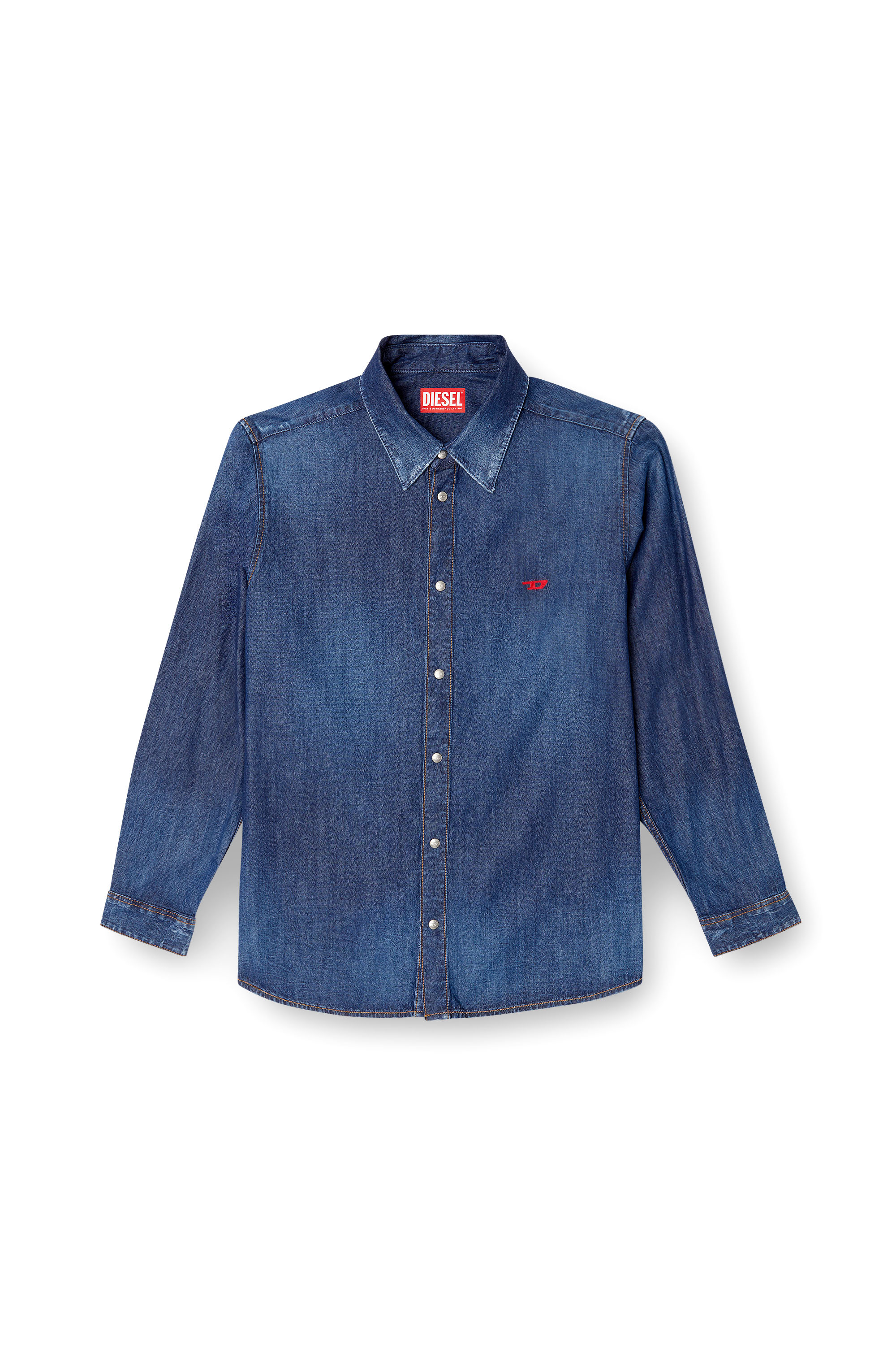 Diesel - D-SIMPLY, Camicia in denim con logo ricamato Uomo in Blu - 3