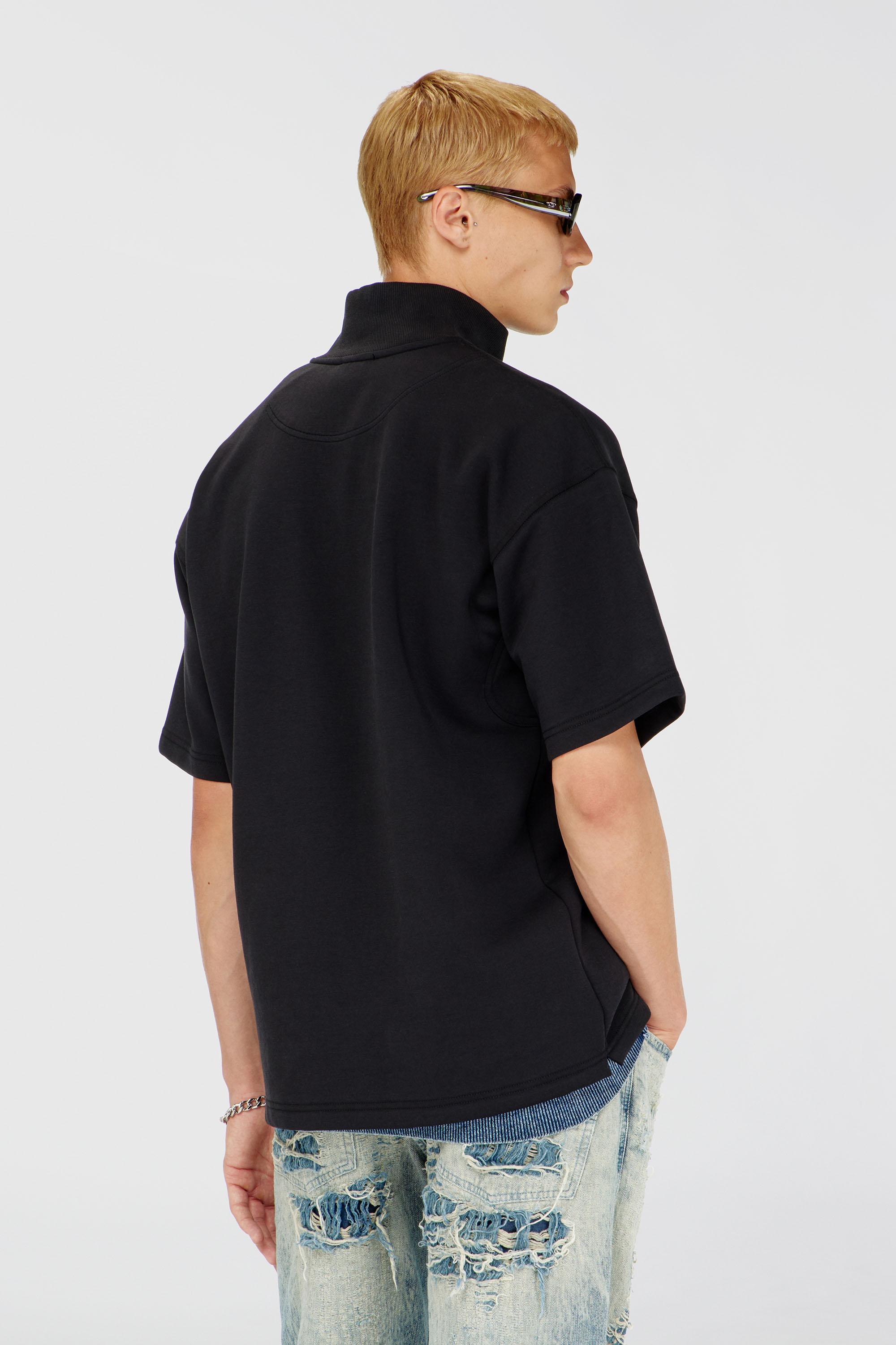 Diesel - S-CUBY, Sweat-shirt &agrave; manches courtes zipp&eacute; en scuba l&eacute;ger Homme in Noir - 4