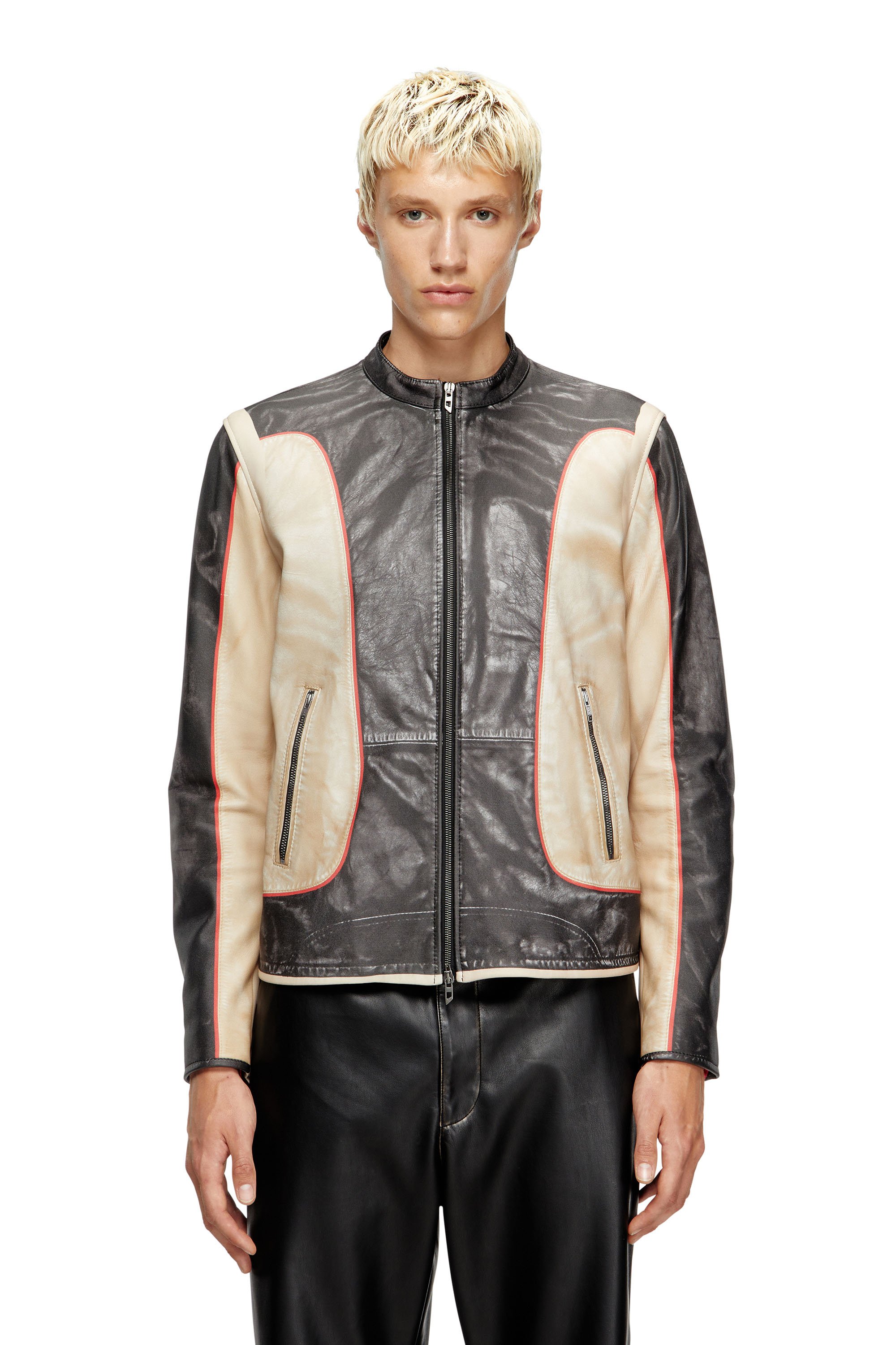 Diesel - L-EVERT, Giacca biker in pelle trompe l'oeil Uomo in Multicolor - 1