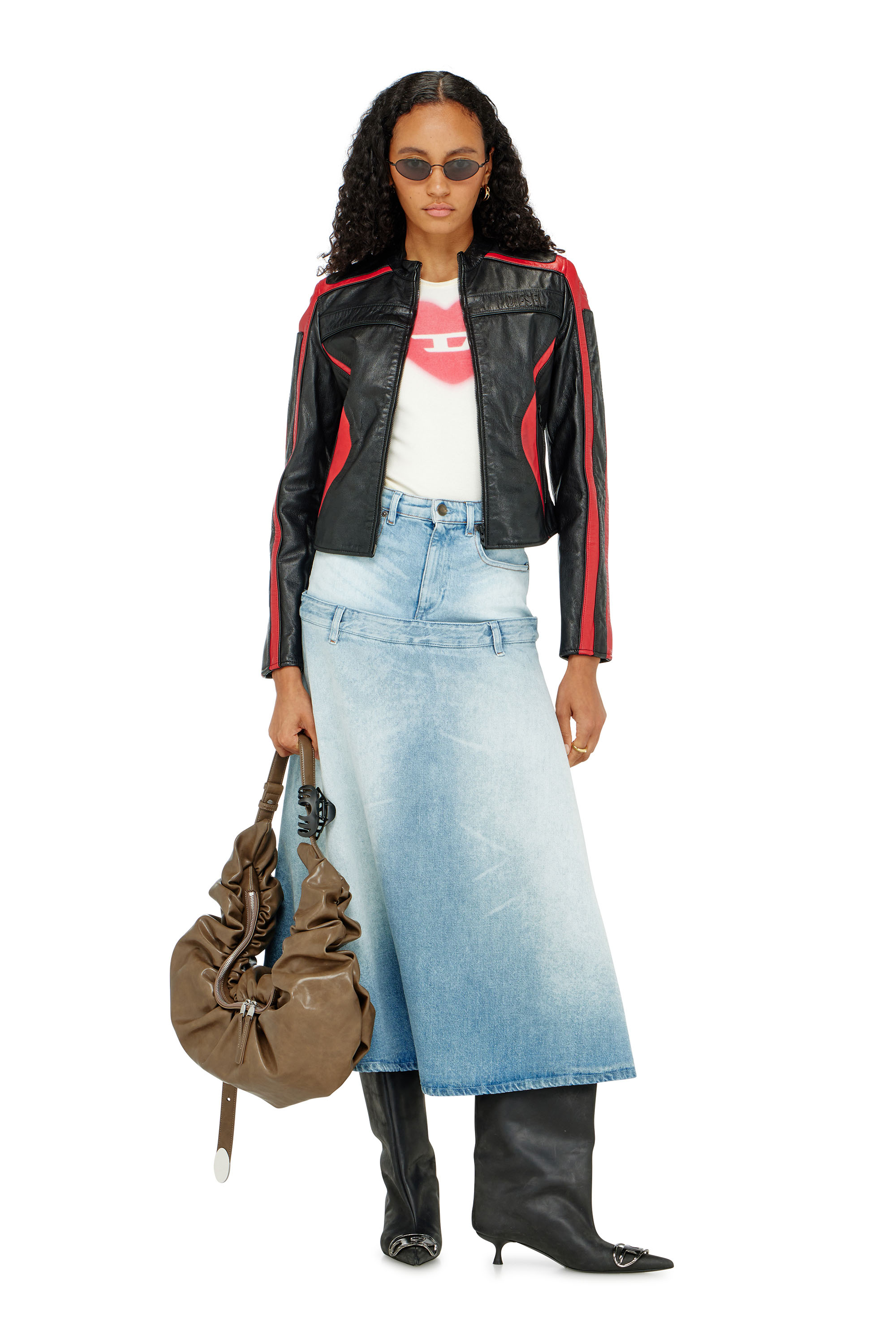 Diesel - L-OVABLE, Blouson motard en cuir color-block Femme in Polychrome - 2