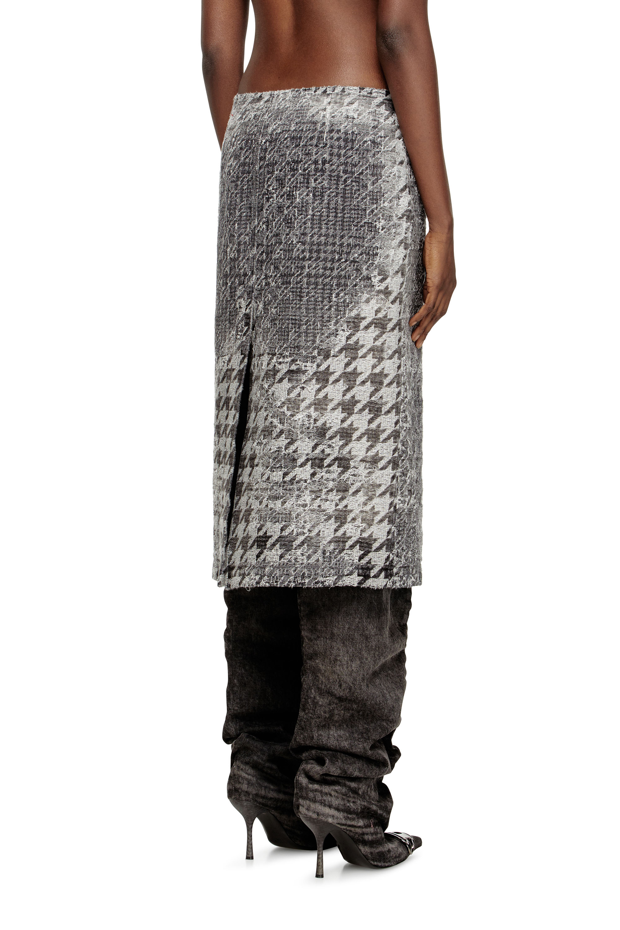 Diesel - DE- RATHIAN-FSH, Damen Midi-Rock aus Prince-of-Wales-Jacquard-Denim in Schwarz/Weiss - 4
