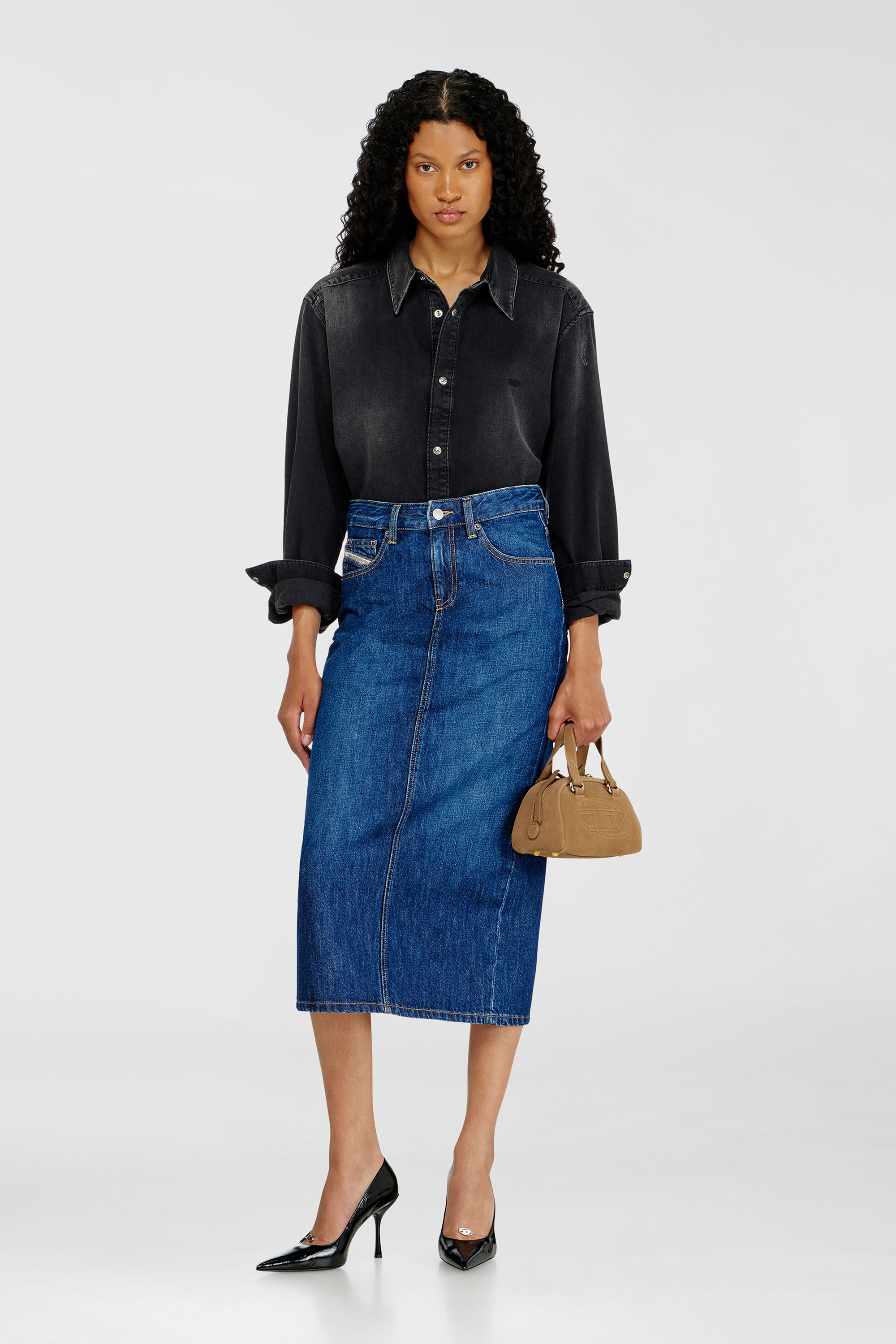 Diesel - DE-SKYE-D, Gonna midi in denim Donna in Blu - 1