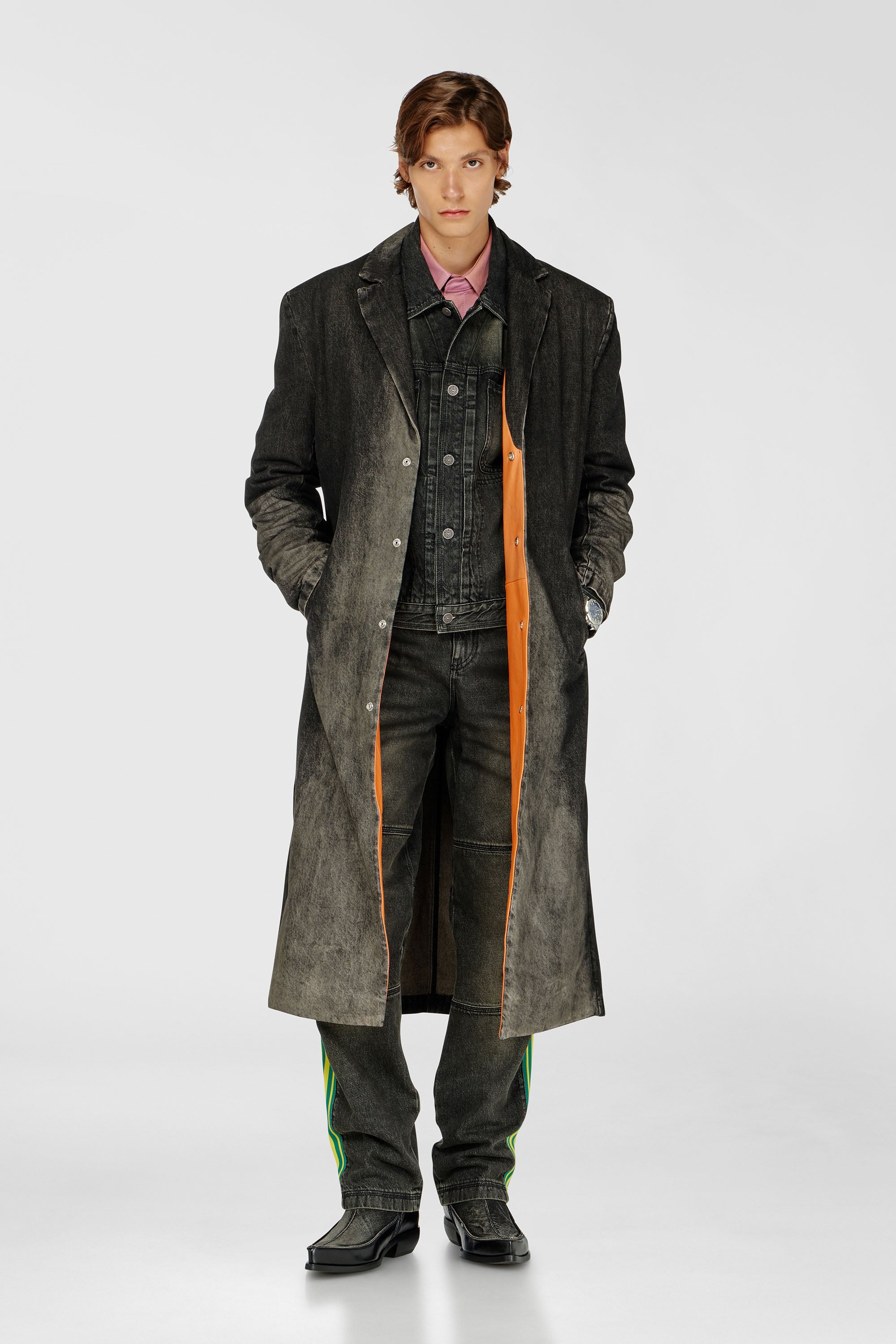 Diesel - D-IANCH-FSJ, Unisex Langer Mantel aus Denim mit Used-Effekt in Schwarz - 2