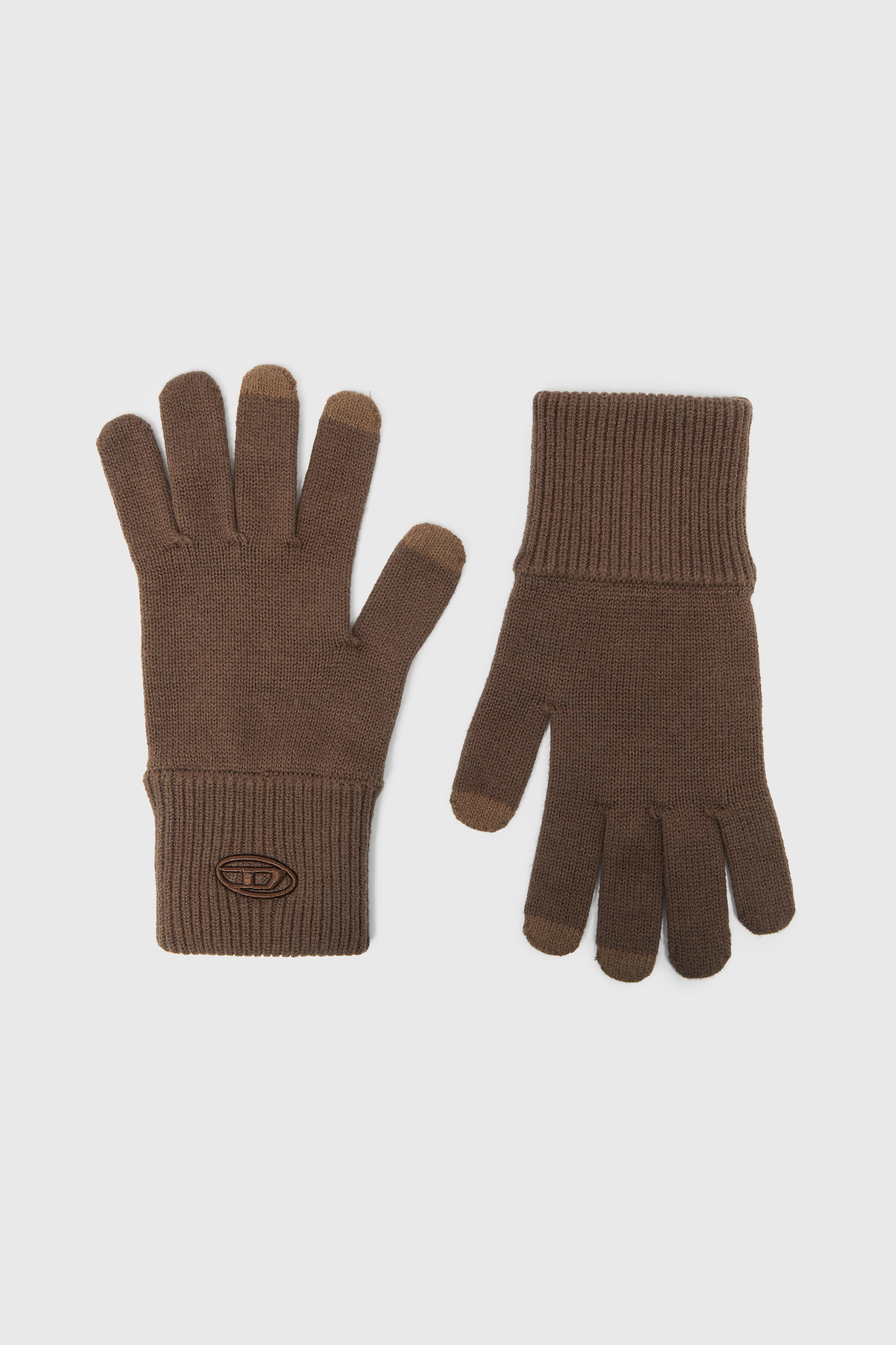 Diesel - K-CODY-A, Gants en m&eacute;lange de laine avec logo brod&eacute; Mixte in Marron - 1