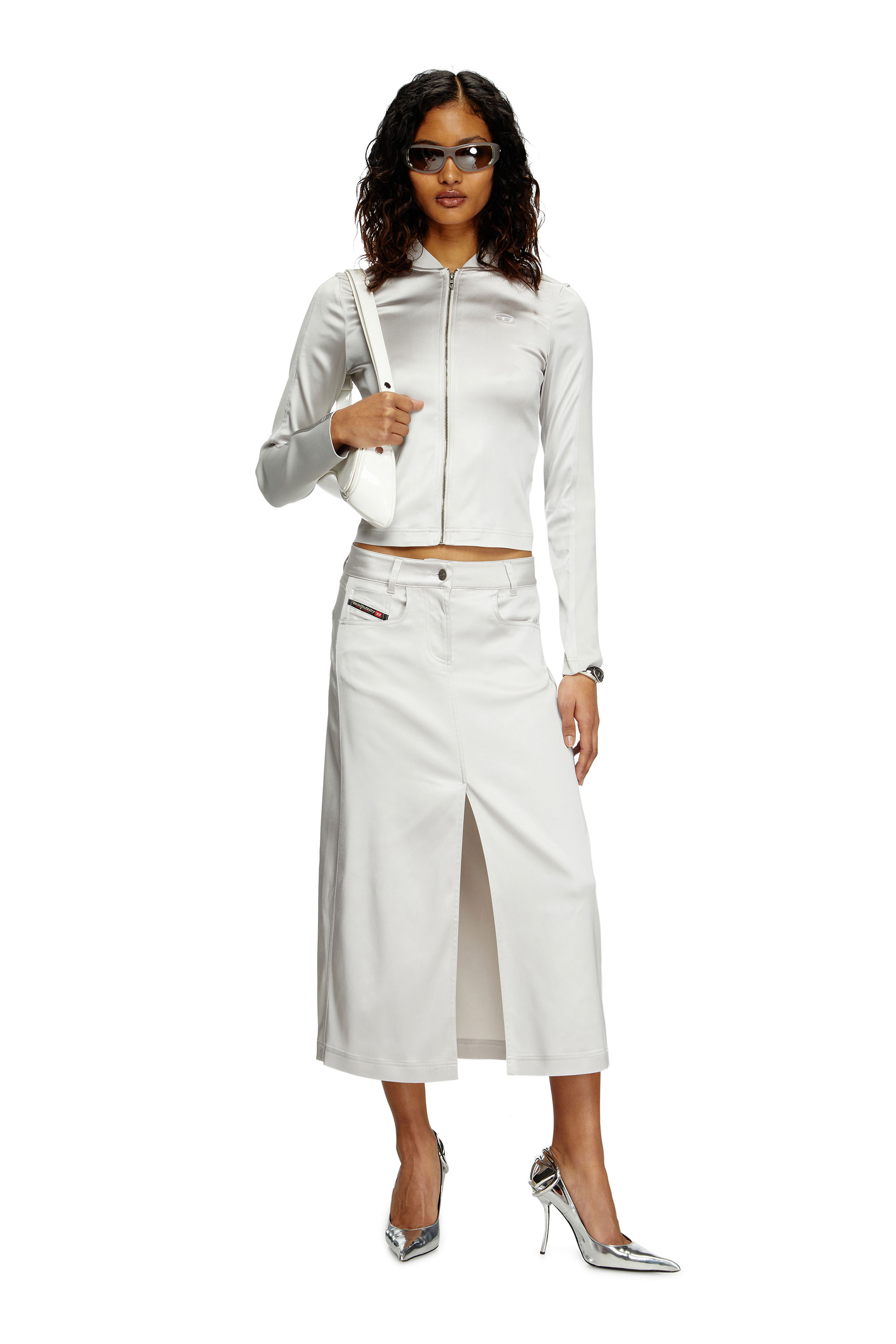 Diesel - O-EBBEY, Robe midi en satin stretch Femme in Blanc - 2