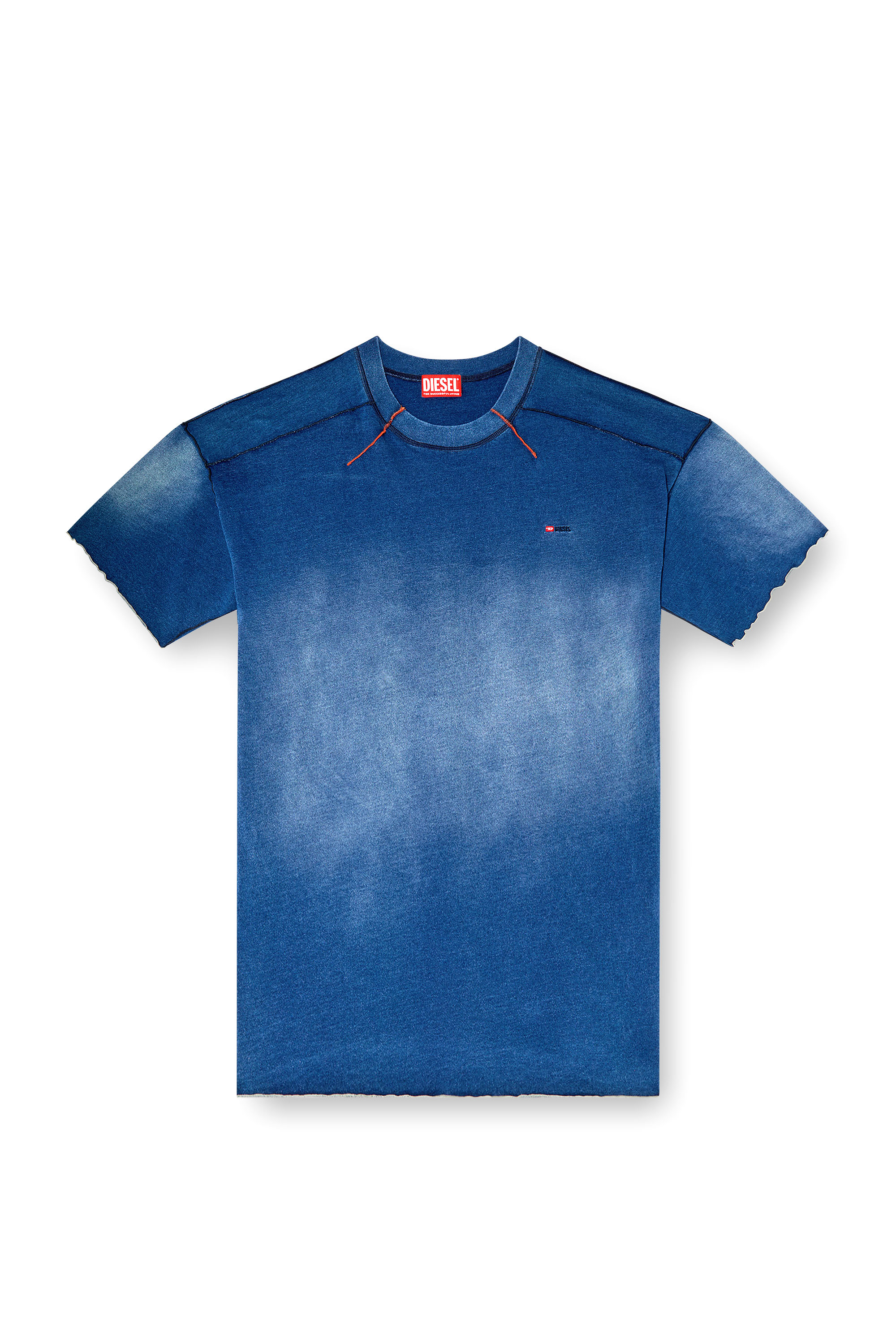 Diesel - T-CRAO-BOXT, T-shirt délavé avec micro logo Homme in Bleu - 3