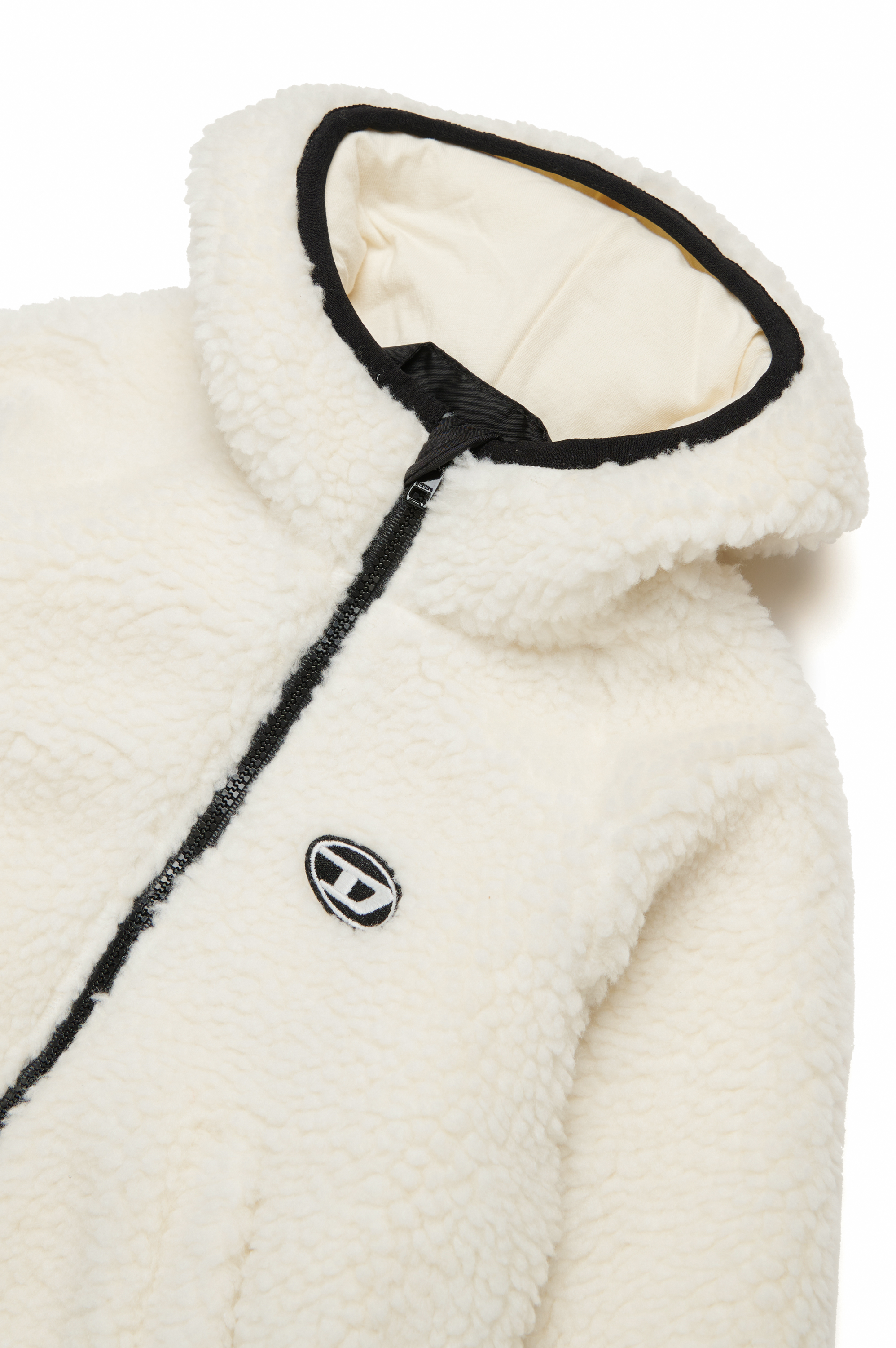 Diesel - JPOLAB, Unisex Jacke aus Teddy mit Kapuze und Oval D-Patch in Weiss - Image 3