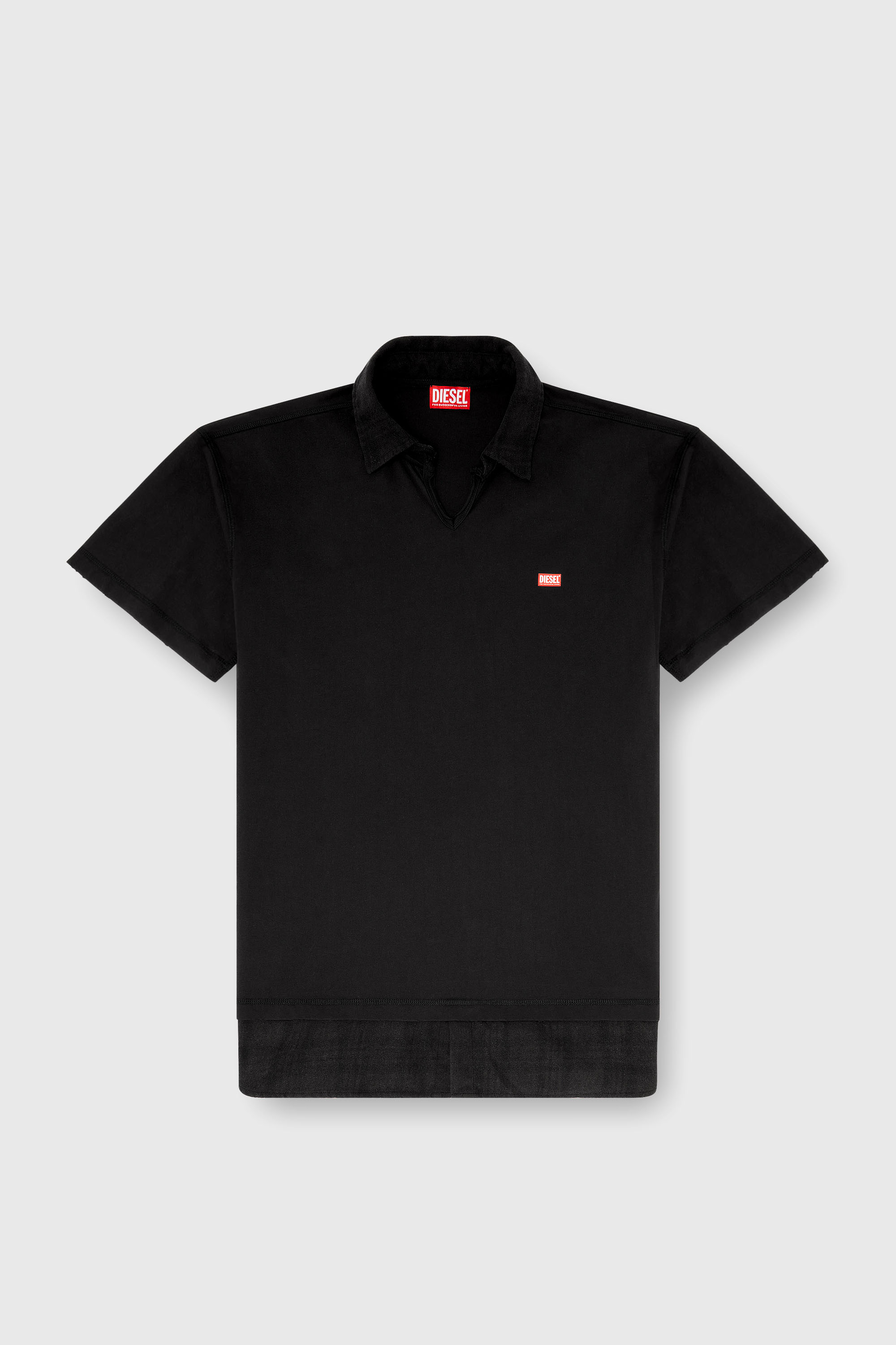 Diesel - T-ANSEL, Polo en jersey avec finitions en flanelle &agrave; carreaux Homme in Noir - 2