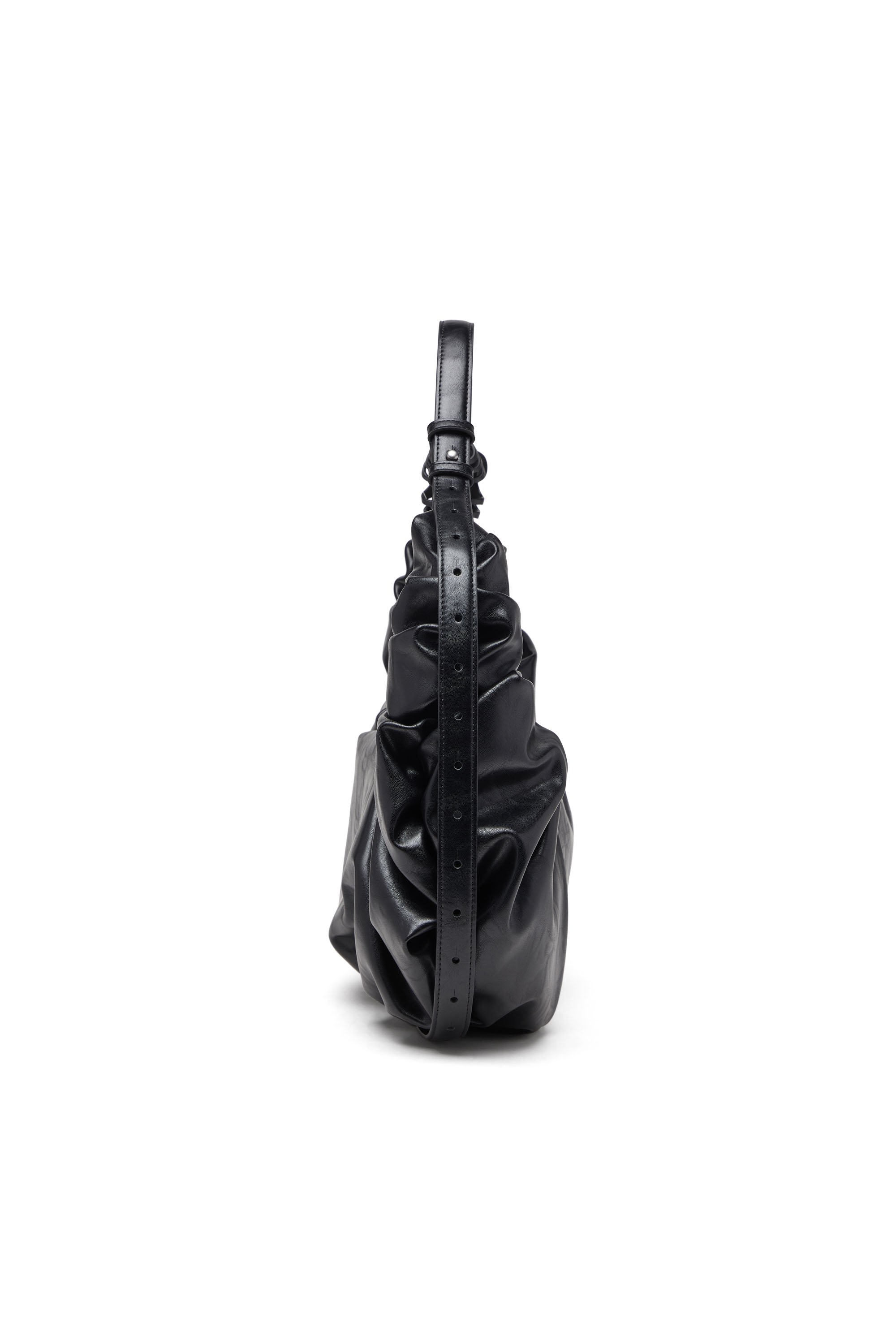 Diesel - GRAB-D HOBO L, Grab-D L-Borsa hobo grande in PU lucido scrunched Donna in Nero - 4