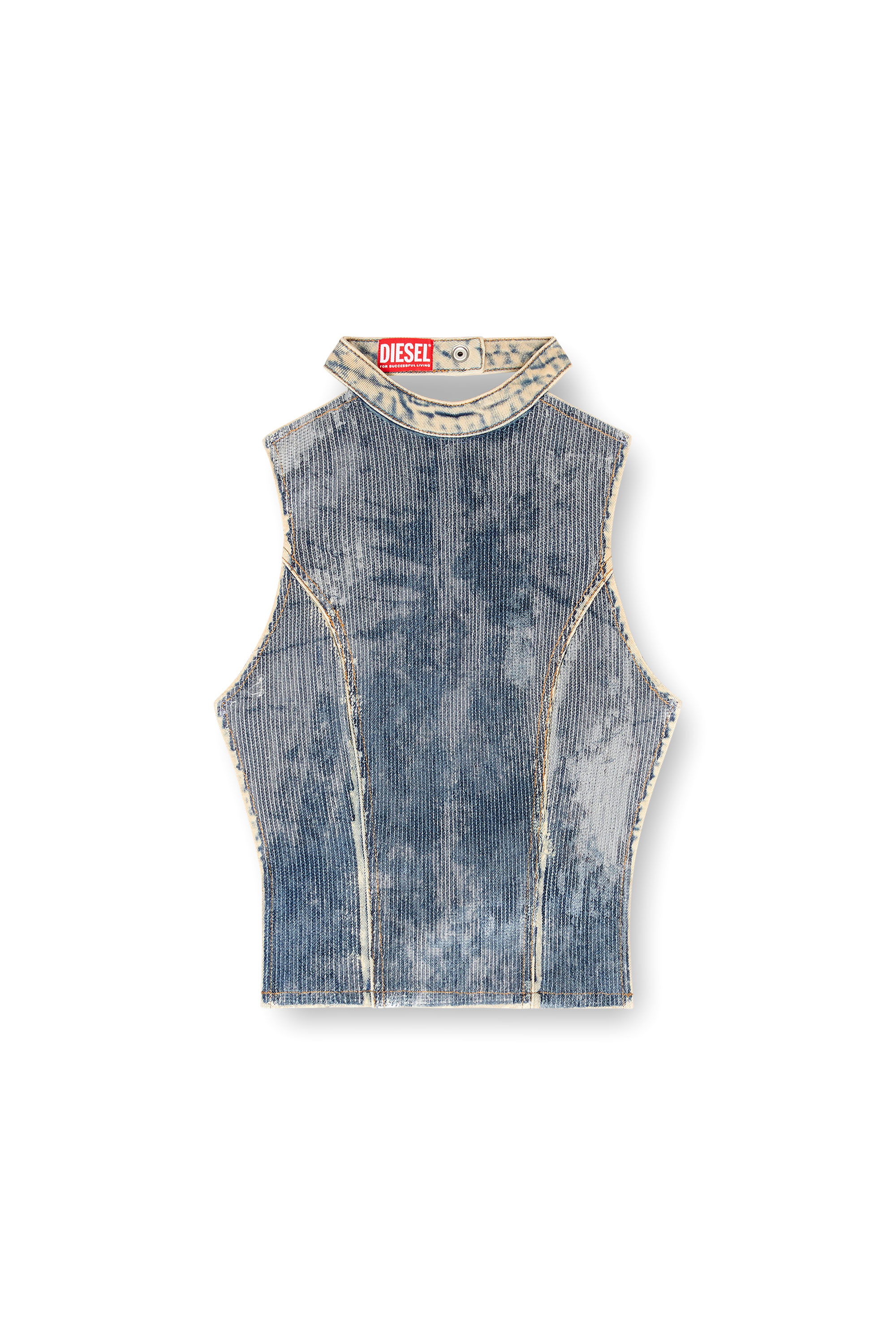 Diesel - DE-CAMY-S, Top con schiena scoperta in denim con paillette Donna in Blu - 3