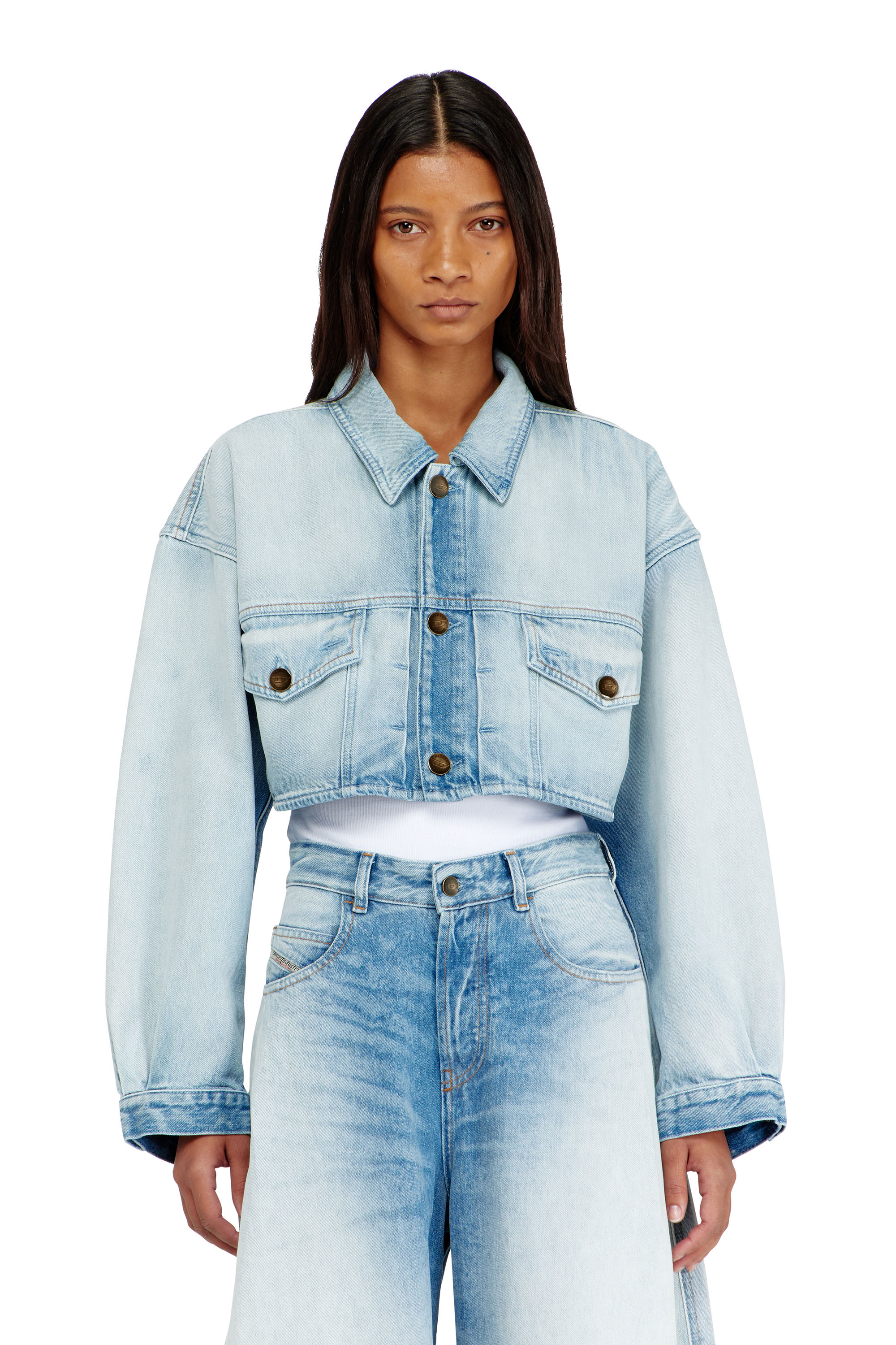 Diesel - DE-MALLEY-S, Veste trucker courte et oversize Femme in Bleu - 2